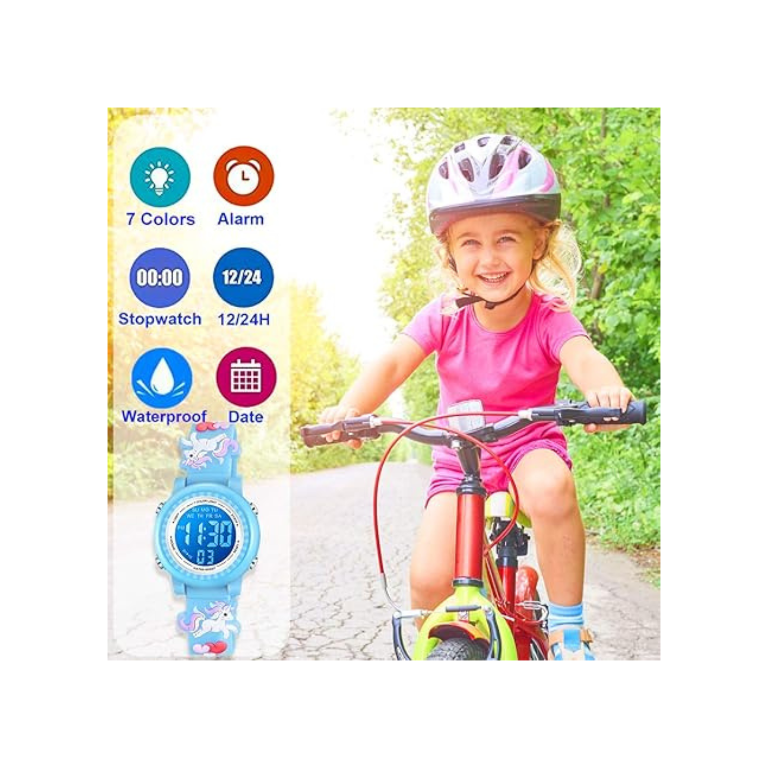 Kids Watches 3D Cartoon Waterproof 7 Color Lights Toddler Wrist Digital Watch with Alarm Stopwatch for 3-10 Year Girls Little Child