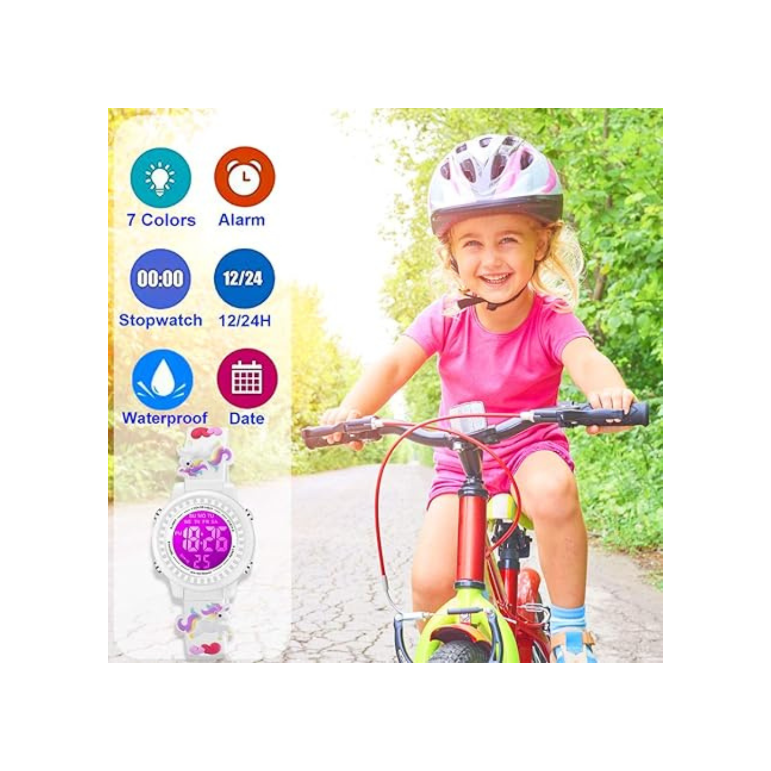 Kids Watches 3D Cartoon Waterproof 7 Color Lights Toddler Wrist Digital Watch with Alarm Stopwatch for 3-10 Year Girls Little Child