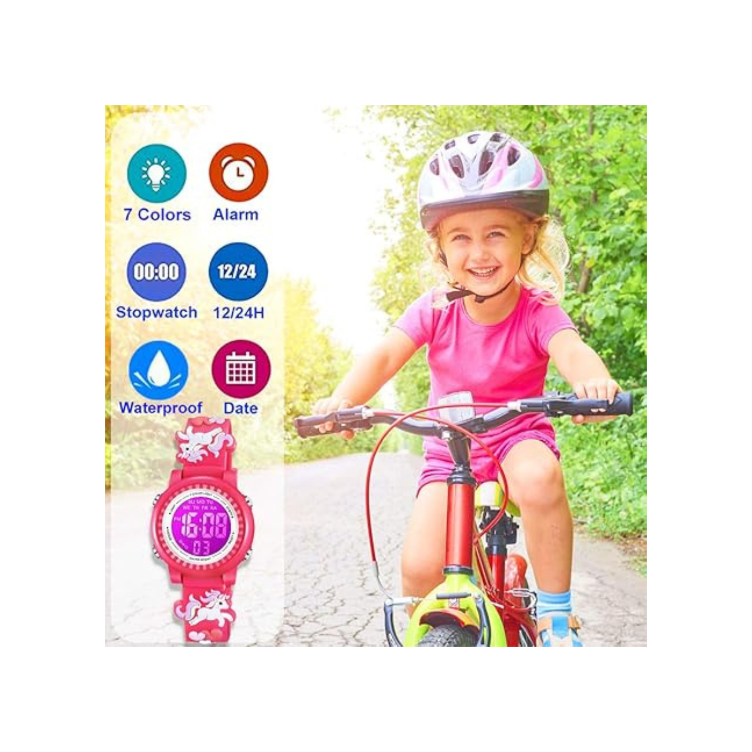 Kids Watches 3D Cartoon Waterproof 7 Color Lights Toddler Wrist Digital Watch with Alarm Stopwatch for 3-10 Year Girls Little Child