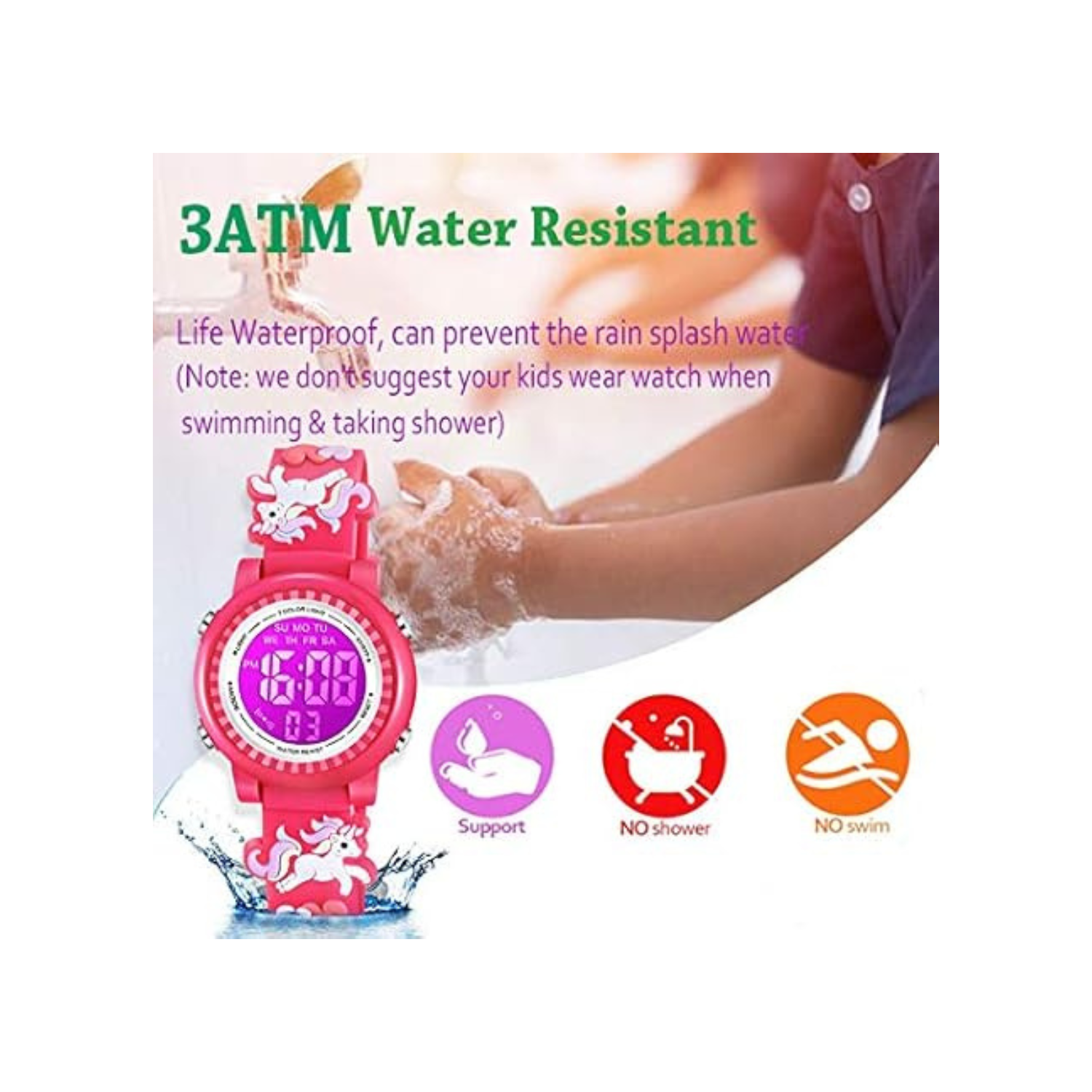 Kids Watches 3D Cartoon Waterproof 7 Color Lights Toddler Wrist Digital Watch with Alarm Stopwatch for 3-10 Year Girls Little Child