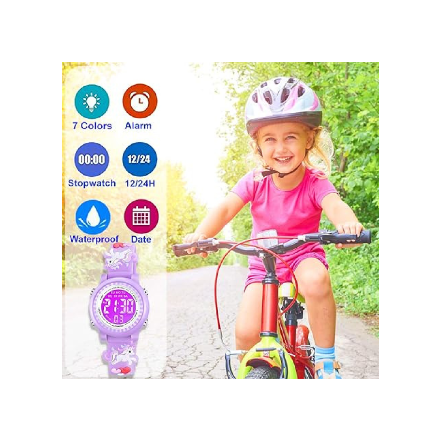 Kids Watches 3D Cartoon Waterproof 7 Color Lights Toddler Wrist Digital Watch with Alarm Stopwatch for 3-10 Year Girls Little Child