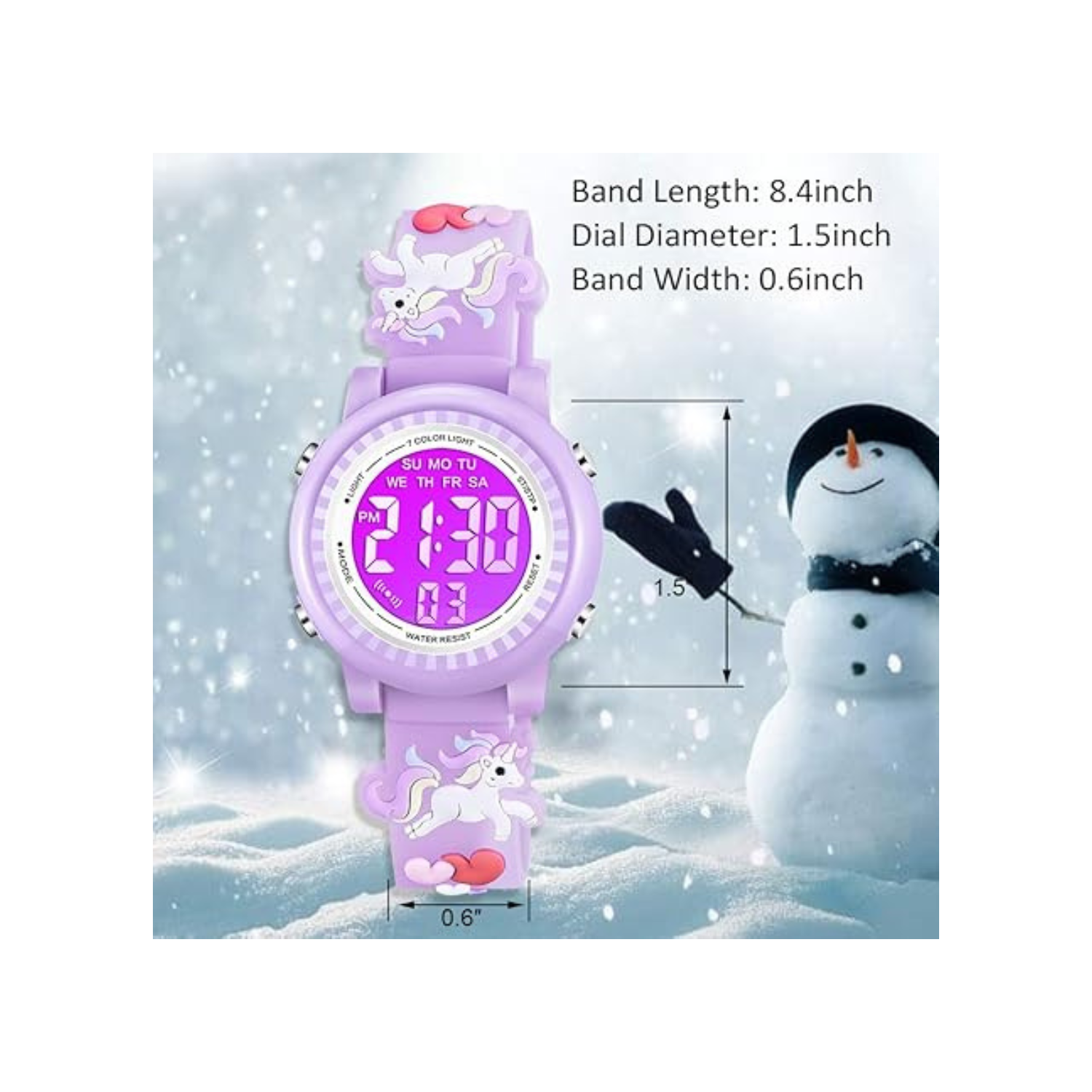 Kids Watches 3D Cartoon Waterproof 7 Color Lights Toddler Wrist Digital Watch with Alarm Stopwatch for 3-10 Year Girls Little Child
