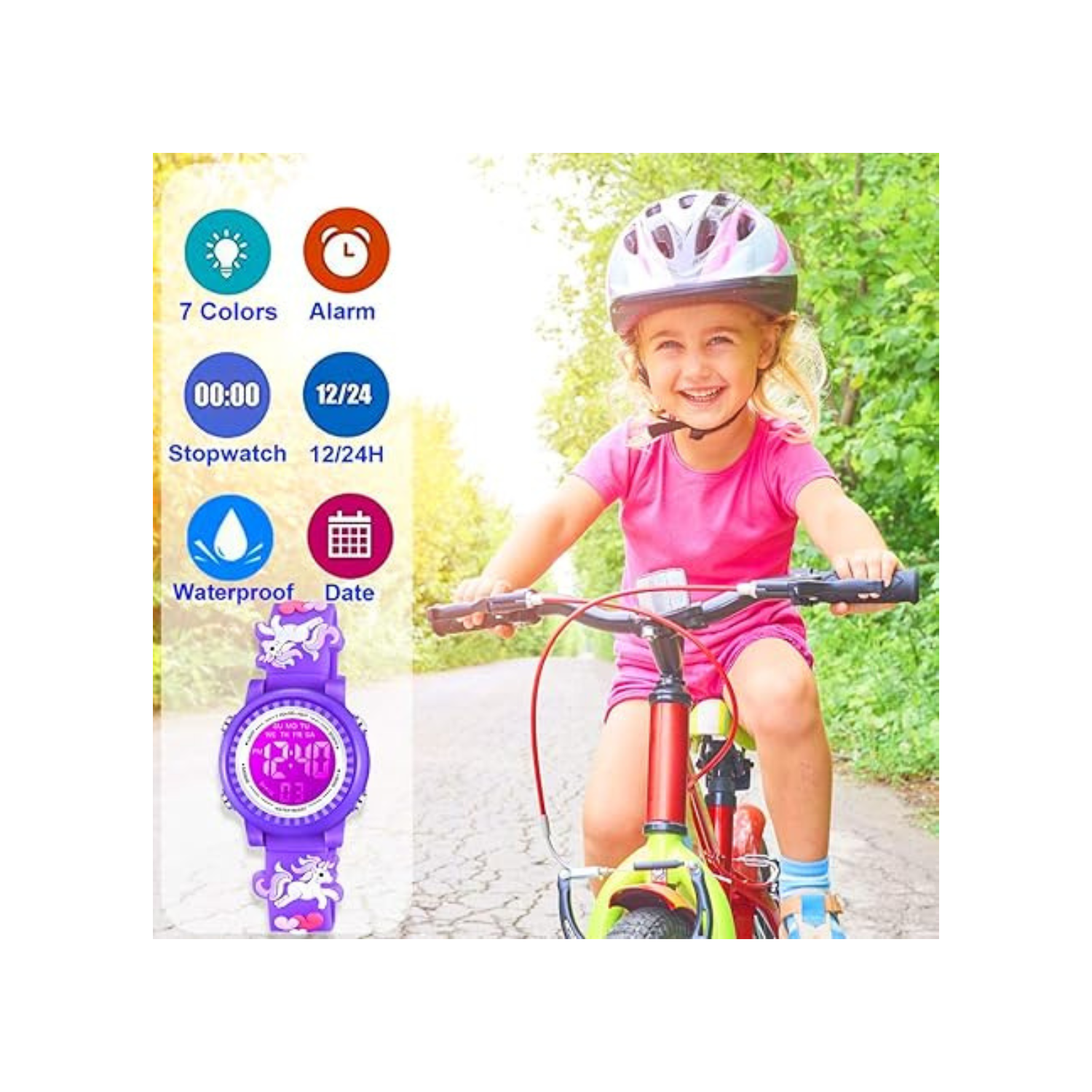 Kids Watches 3D Cartoon Waterproof 7 Color Lights Toddler Wrist Digital Watch with Alarm Stopwatch for 3-10 Year Girls Little Child