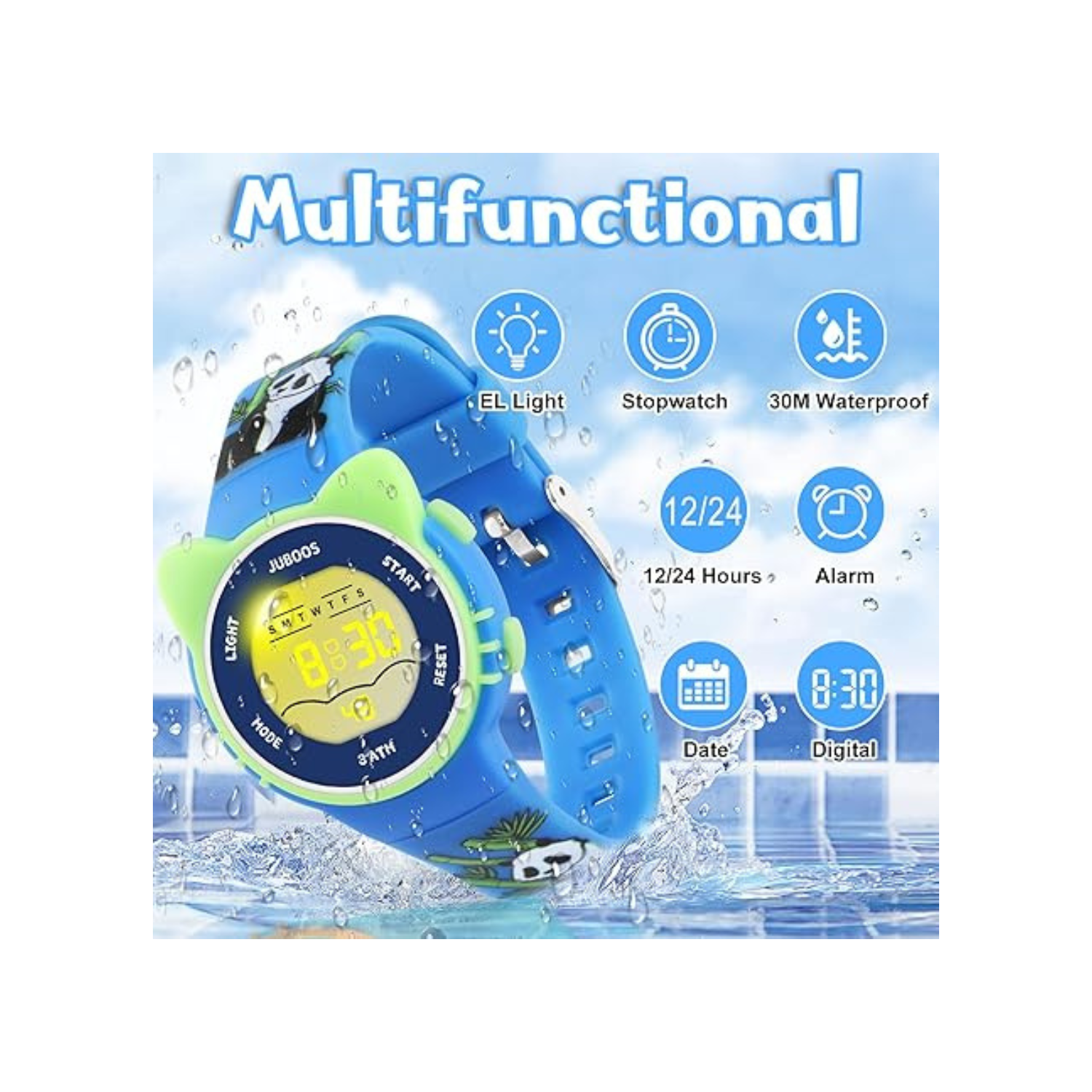 Kid's Digital Watch for Boys and Girls, Waterproof LCD Digital Sports Kids Watch with 7 Color LED Lights, Stopwatch, Alarm, Suitable for 4-12
