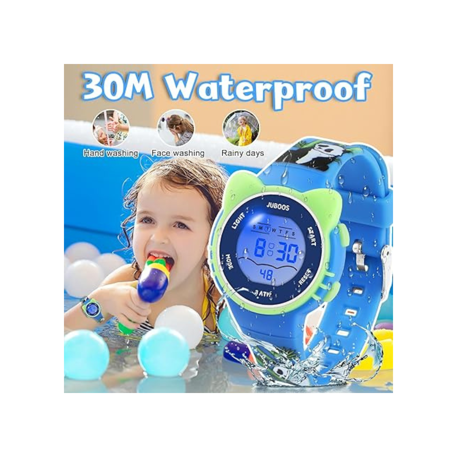 Kid's Digital Watch for Boys and Girls, Waterproof LCD Digital Sports Kids Watch with 7 Color LED Lights, Stopwatch, Alarm, Suitable for 4-12
