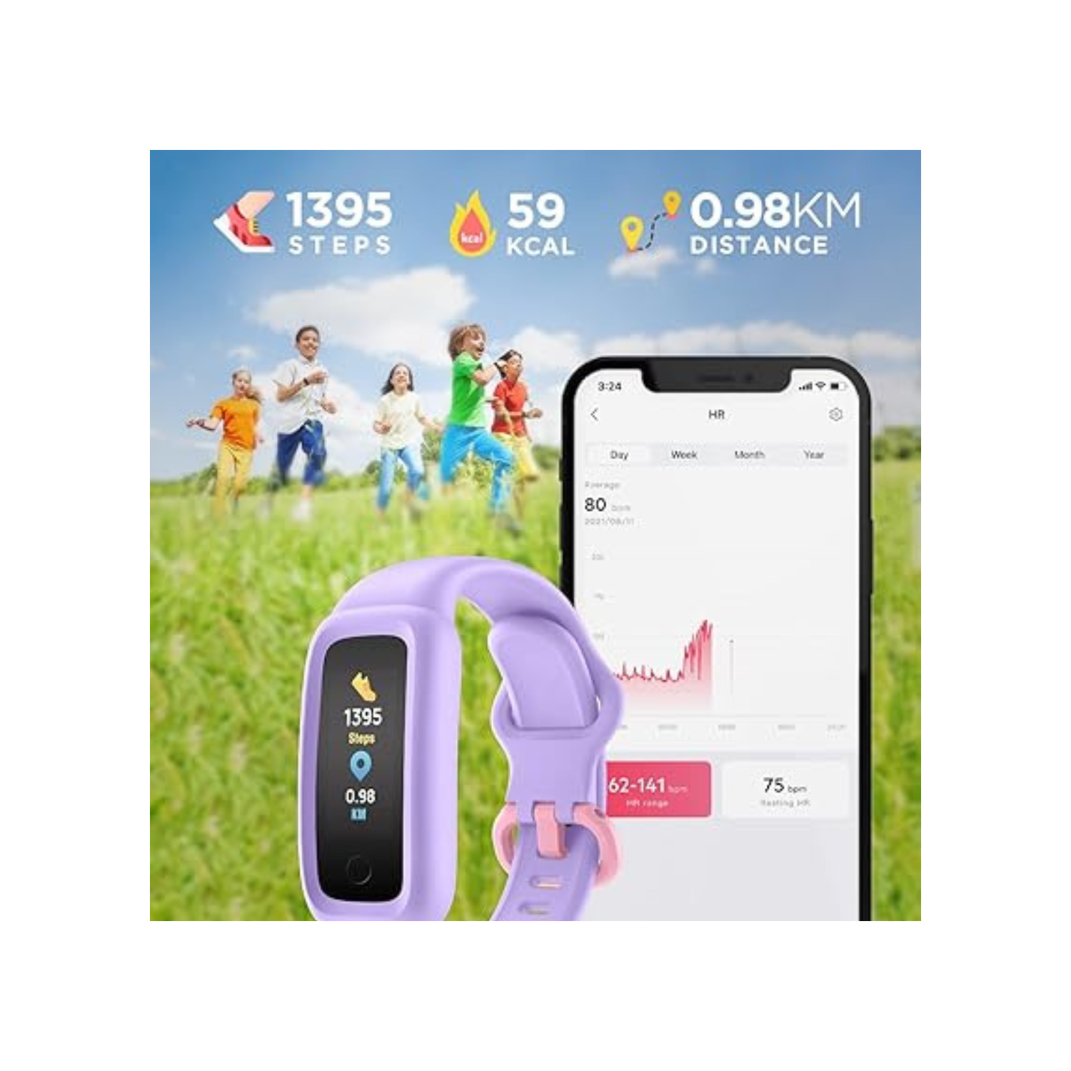 Vigor 2 Fitness Tracker Watch for Kids Girls Boys Ages 5-12, Activity Tracker, Pedometer, Heart Rate Sleep Monitor, IP68 Waterproof Calorie Step