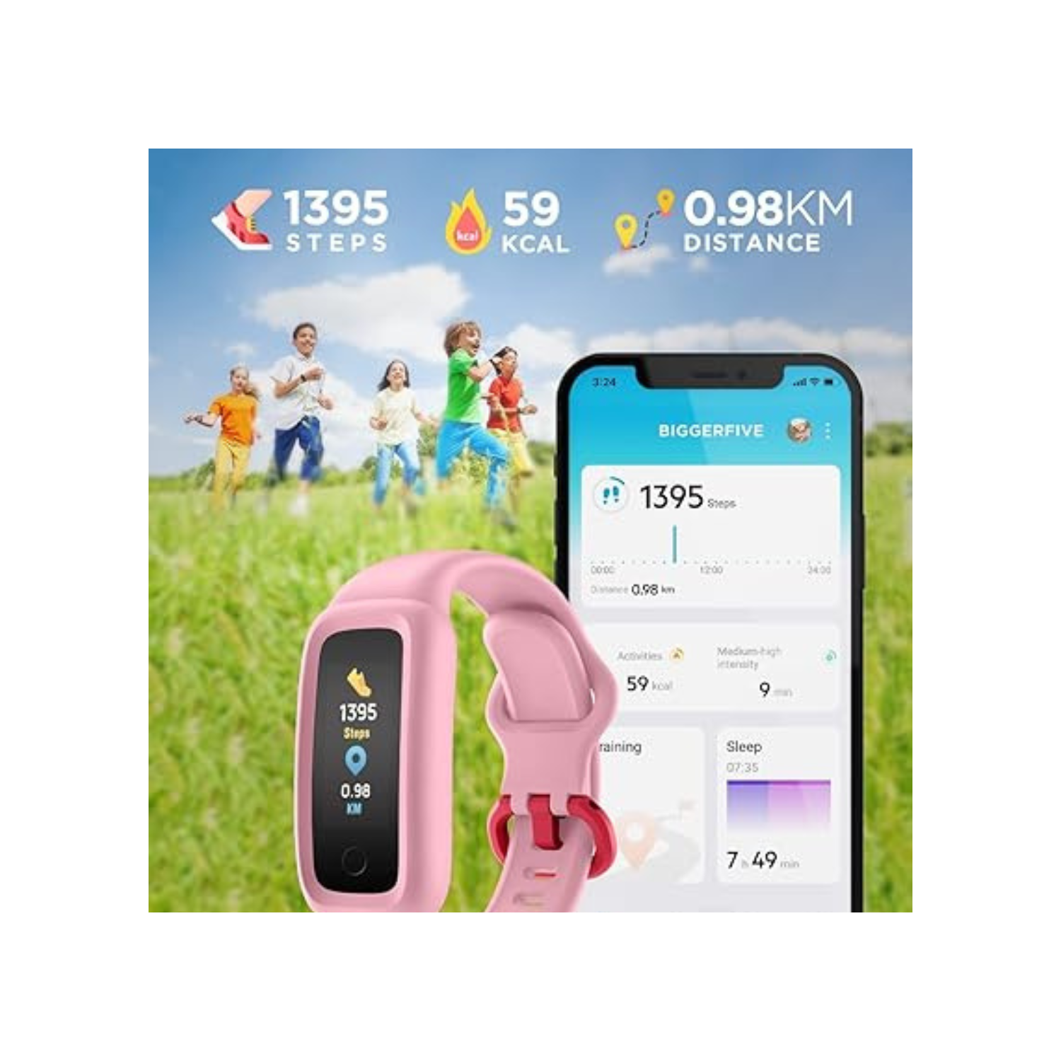 Vigor 2 Fitness Tracker Watch for Kids Girls Boys Ages 5-12, Activity Tracker, Pedometer, Heart Rate Sleep Monitor, IP68 Waterproof Calorie Step