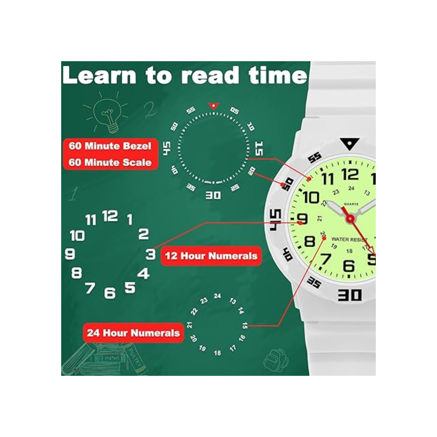 SOCICO Children Analog Watch Waterproof Time Teaching Easy to Read for Ages 4-12 Kids Boys Girls Watch Soft Band Wrist Watch Christmas Gift for Kids