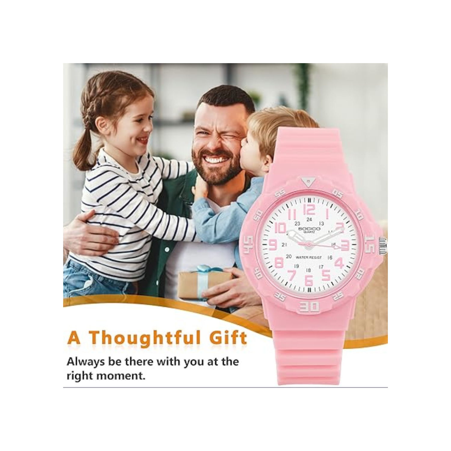 SOCICO Children Analog Watch Waterproof Time Teaching Easy to Read for Ages 4-12 Kids Boys Girls Watch Soft Band Wrist Watch Christmas Gift for Kids