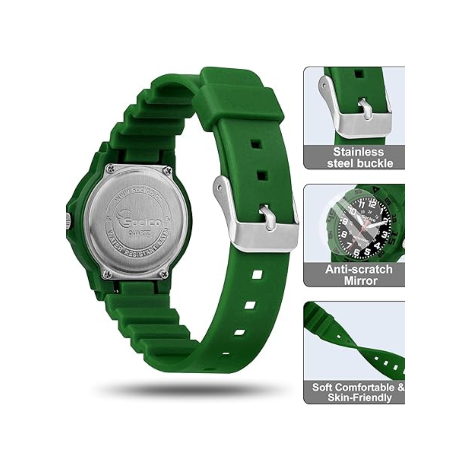 SOCICO Children Analog Watch Waterproof Time Teaching Easy to Read for Ages 4-12 Kids Boys Girls Watch Soft Band Wrist Watch Christmas Gift for Kids