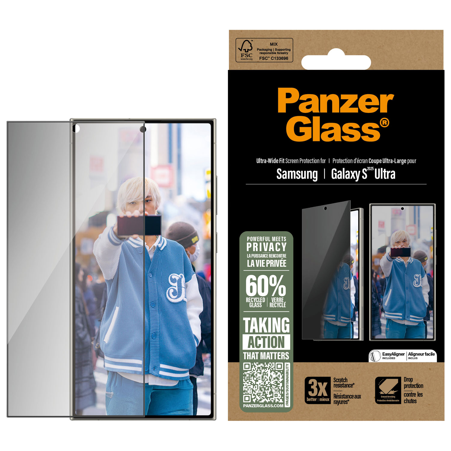 PanzerGlass Ultra-Wide Fit Privacy Screen Protector for Galaxy S25 Ultra - Black