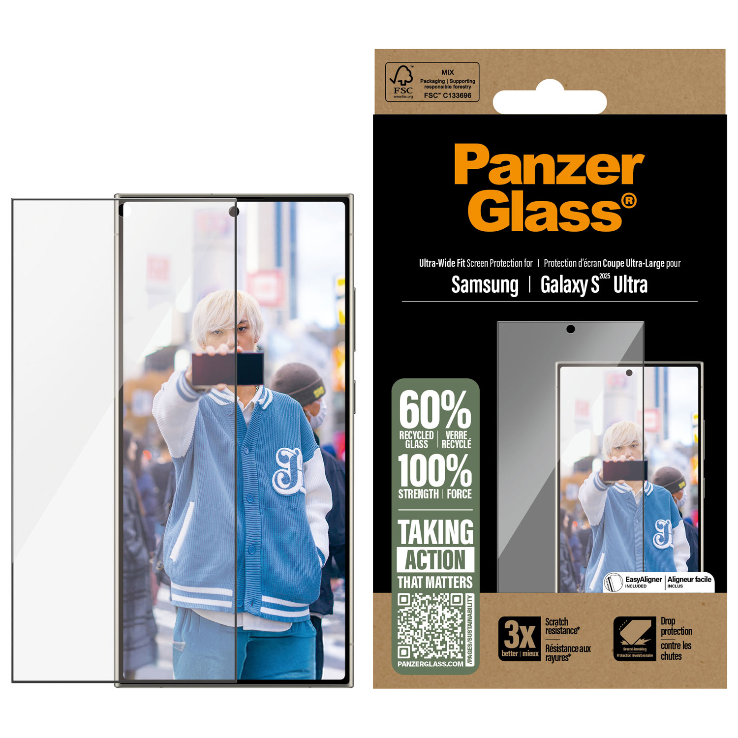 Protecteur d'écran en verre très large de PanzerGlass pour Galaxy S25 Ultra