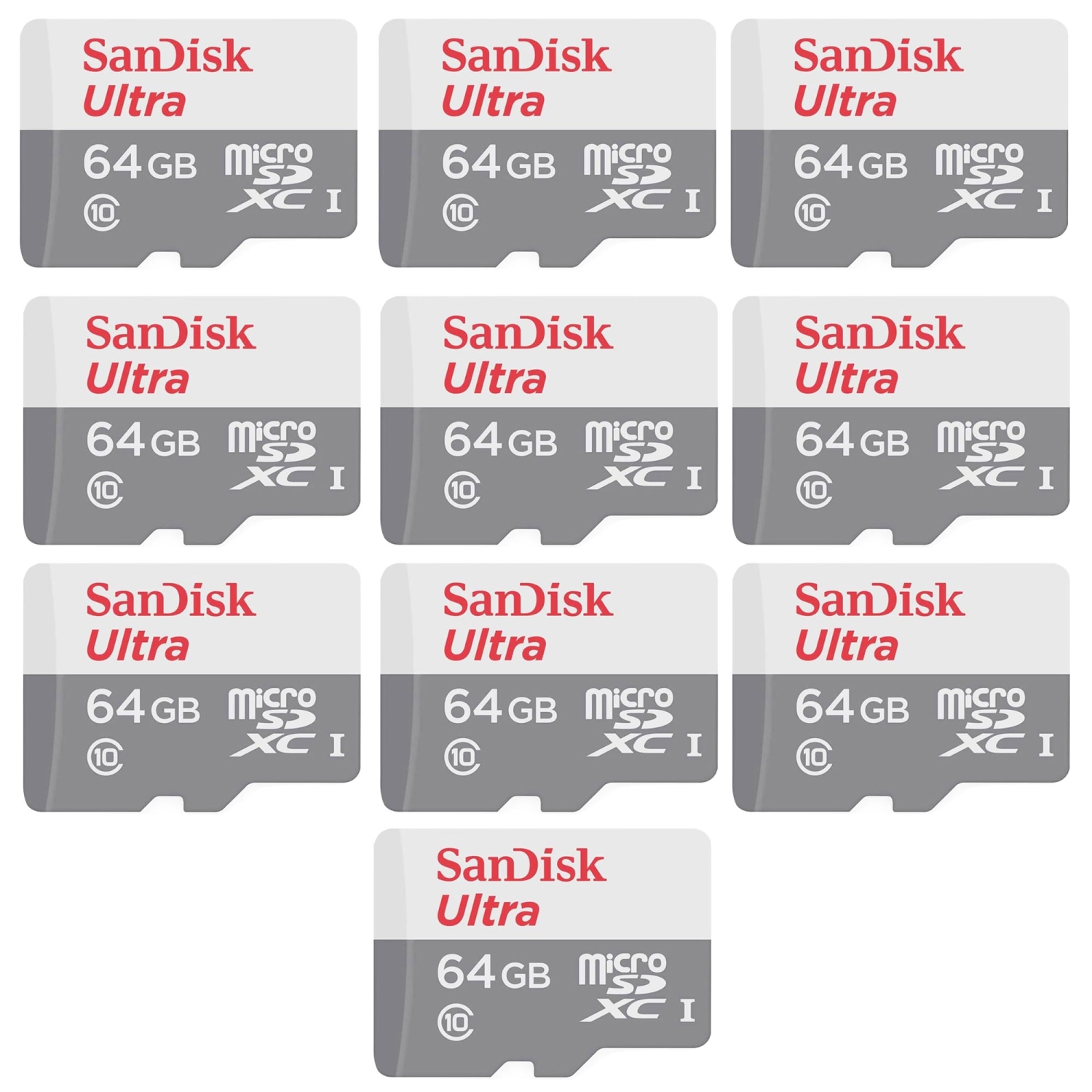 10x SanDisk Ultra 64GB microSDXC Card UHS-1 Upto 100 MB/s Class 10 w/ SD Adapter