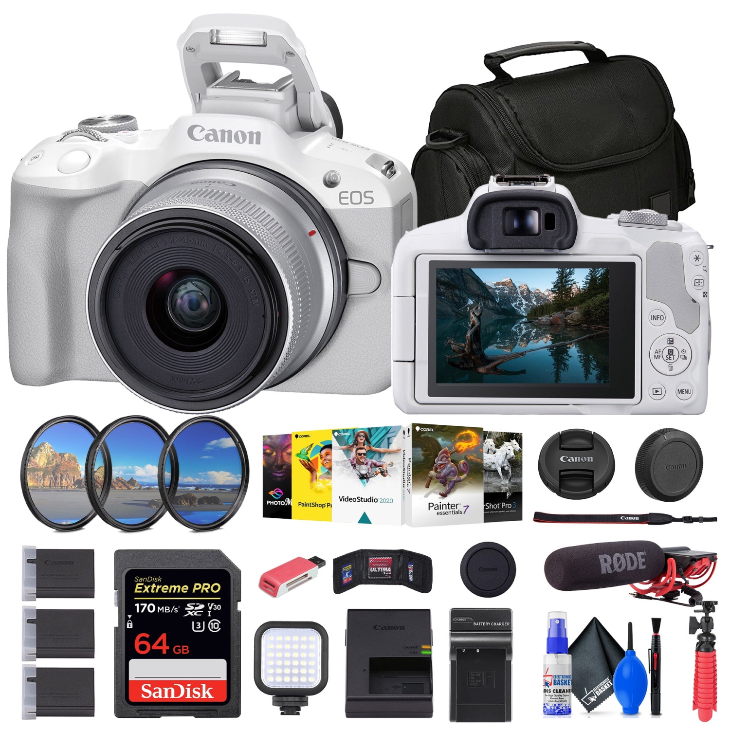 Canon EOS R50 Mirrorless Camera with 18-45mm Lens + 64GB Card + Bag + More