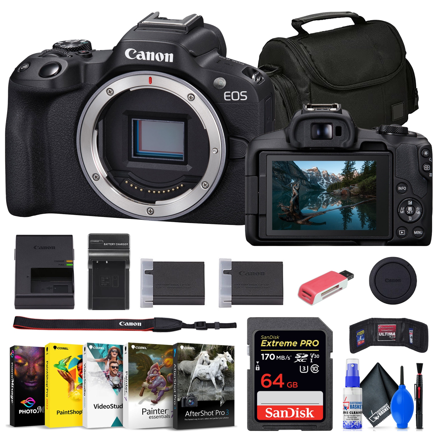 Canon EOS R50 Mirrorless Camera + 64GB Card + Bag + Charger + Battery + More