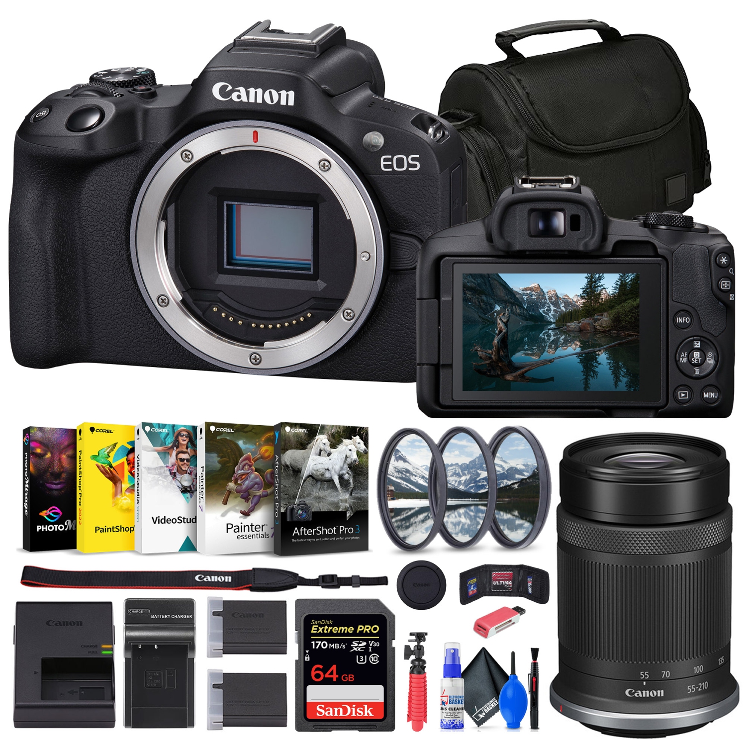 Canon EOS R50 Mirrorless Camera + 64GB Card + Bag + Charger + Battery + More