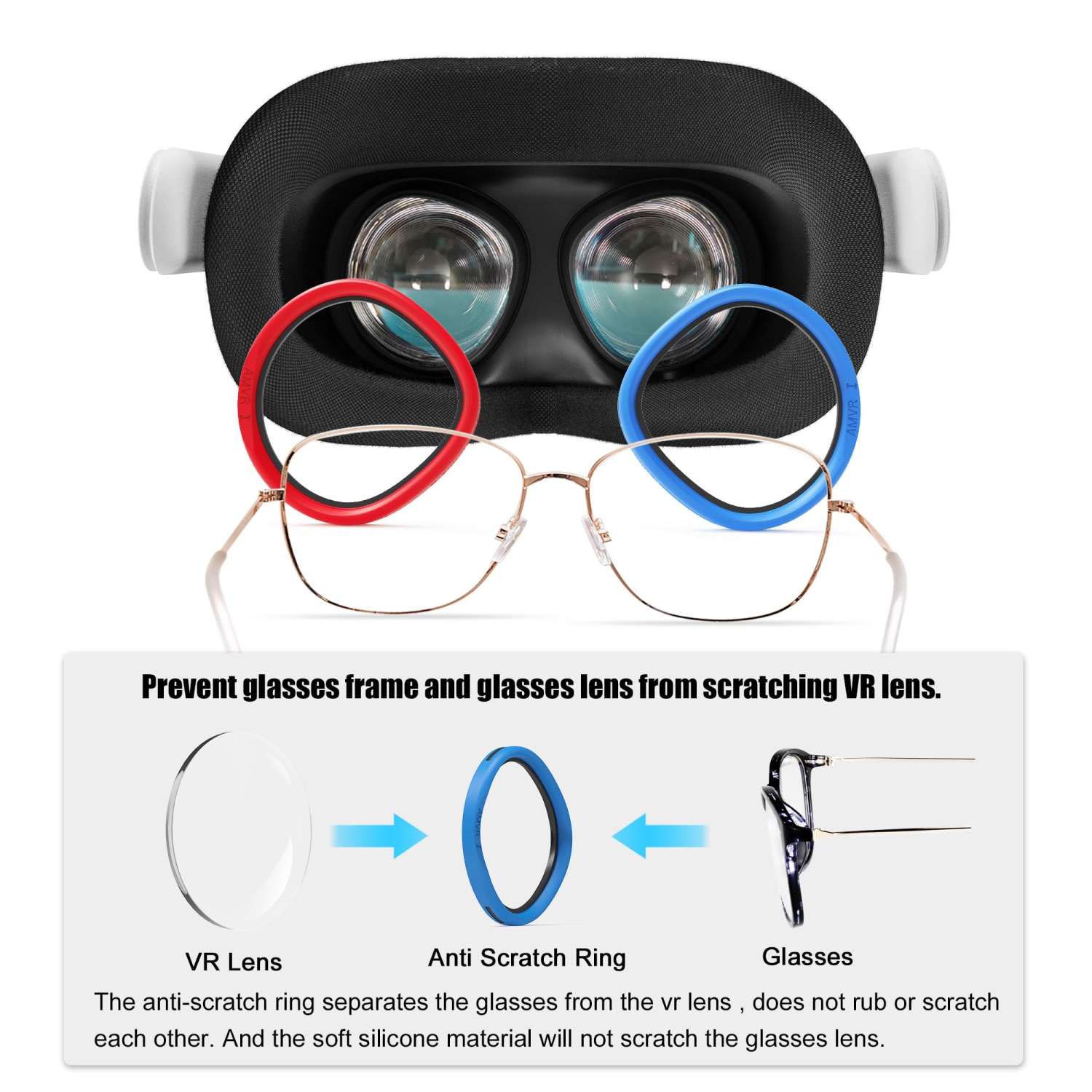 6 Pair Glasses Spacer for Oculus Quest 3s/Quest 2, VR Lens Protector Accessories Silicone Anti-Scratch Ring to Protect Headset Lens and Glasses