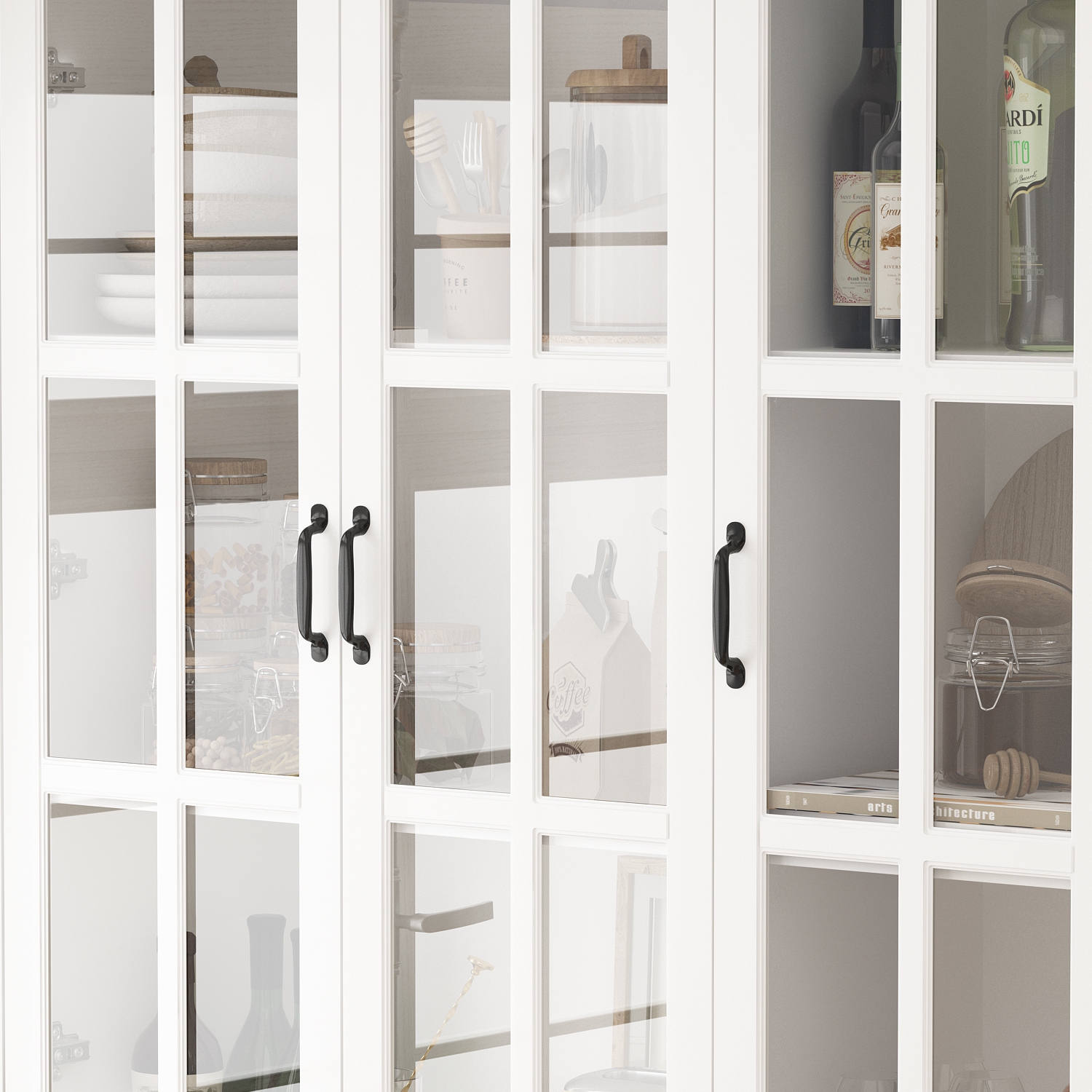 Homsee Tall Pantry Cabinet with Glass Doors, Adjustable Shelves, and Ample Storage for Kitchen or Dining Room White