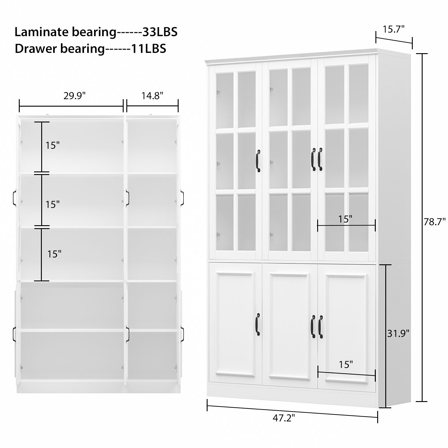 Homsee Tall Pantry Cabinet with Glass Doors, Adjustable Shelves, and Ample Storage for Kitchen or Dining Room White