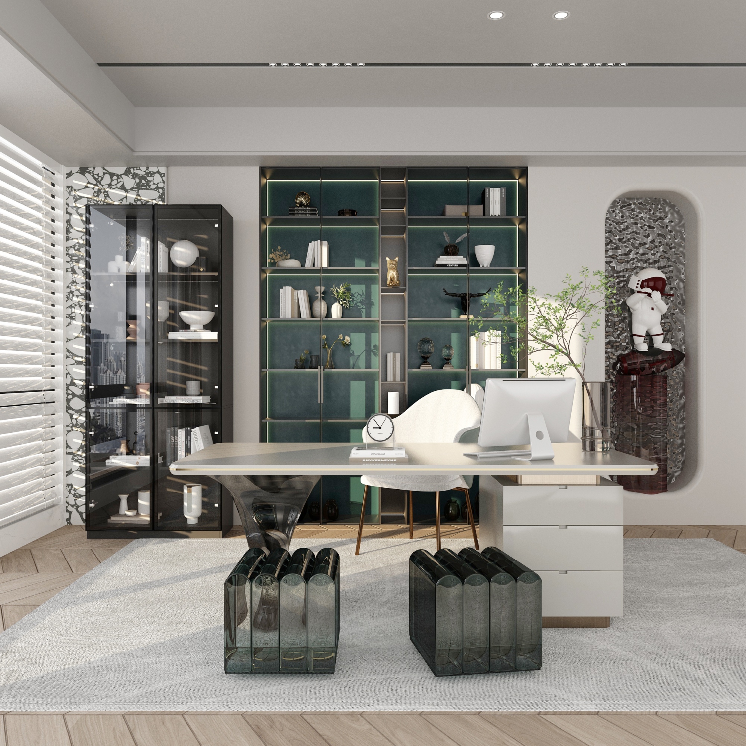 Homsee Sleek Display Cabinet with Glass Doors, Adjustable Shelves, and Integrated LED Lighting Black