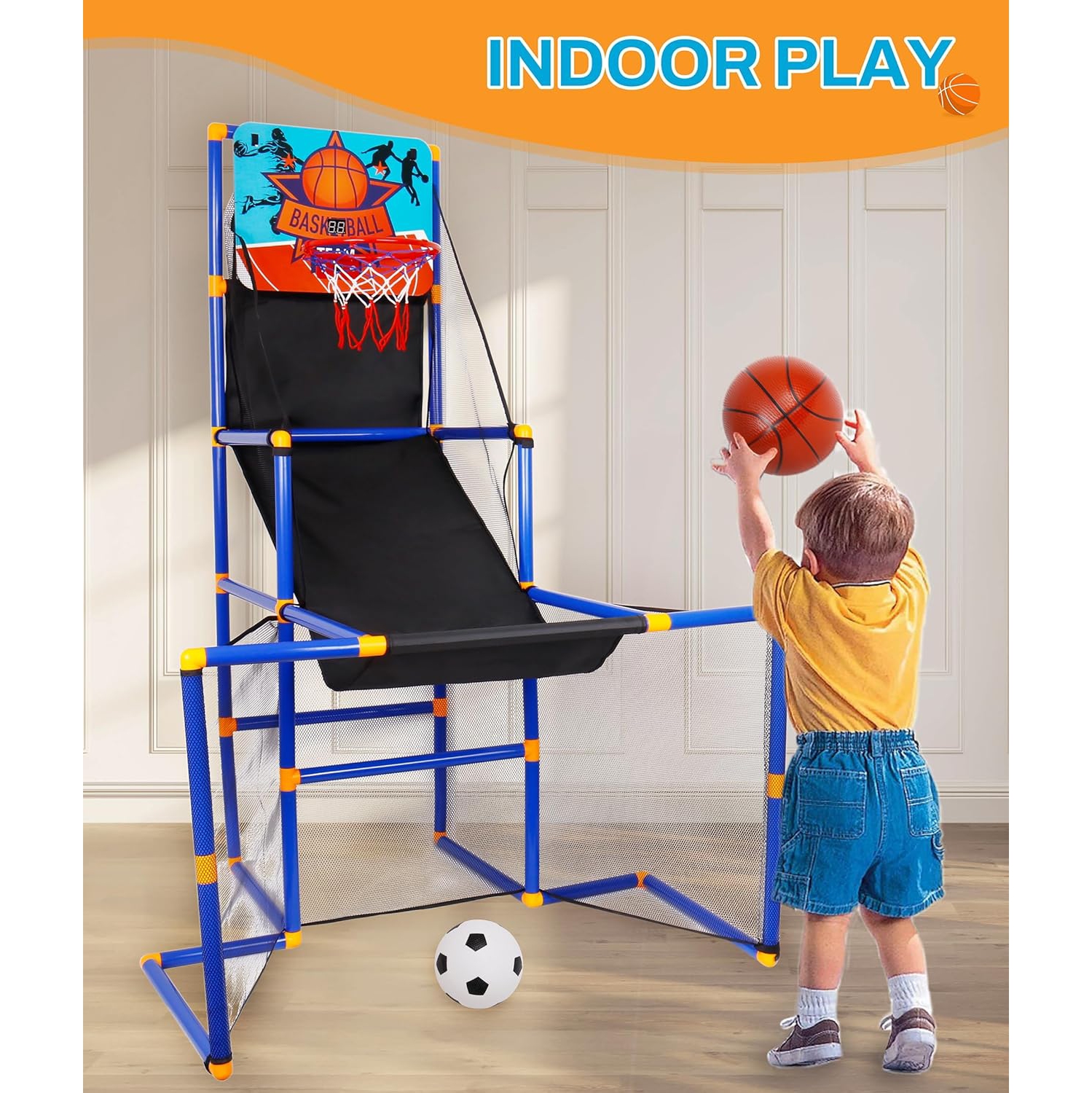 3In1 Scoring Basketball Stand Football Hockey Toy Gift Set For 3+ Years Kids