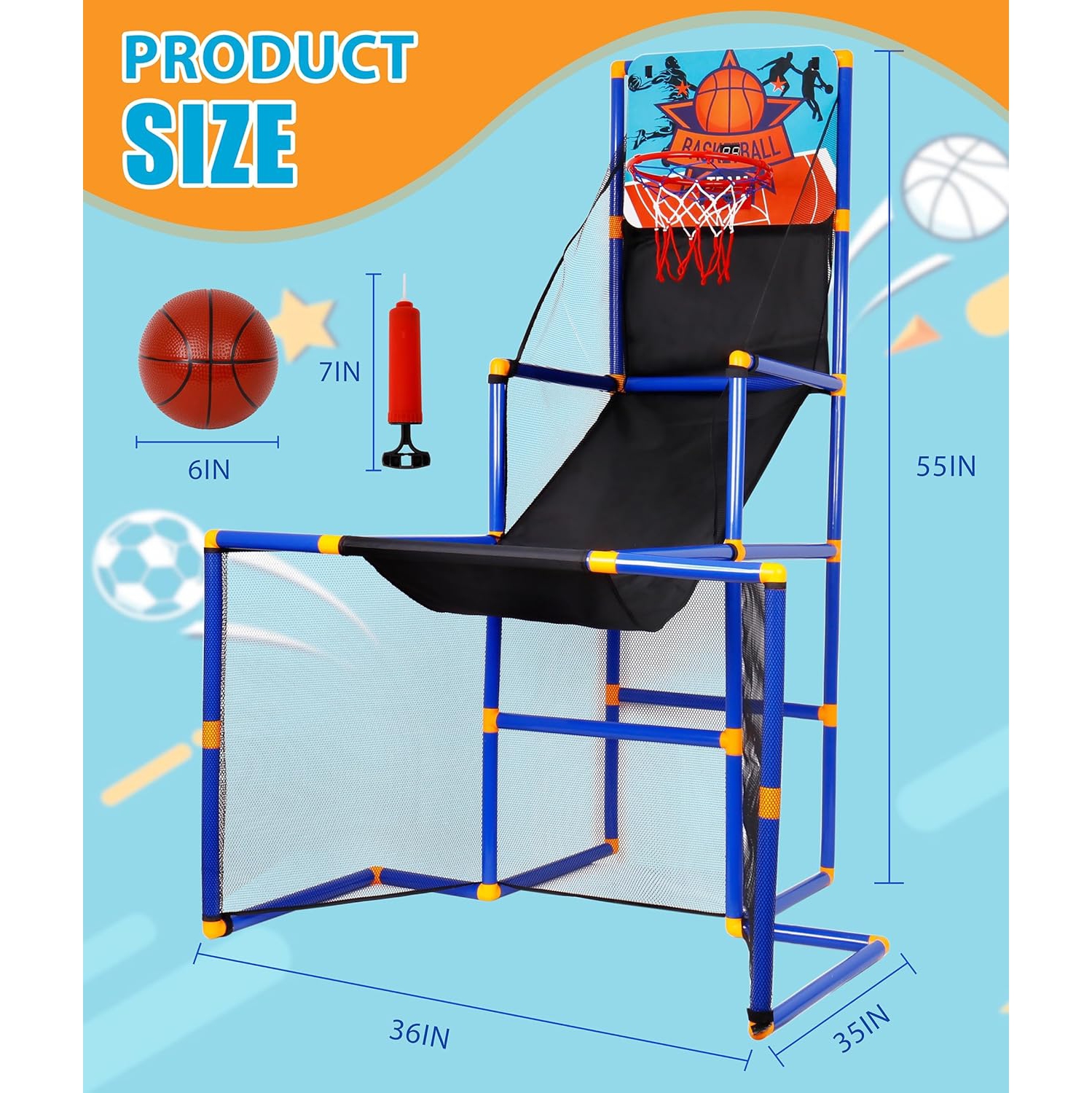 3In1 Scoring Basketball Stand Football Hockey Toy Gift Set For 3+ Years Kids