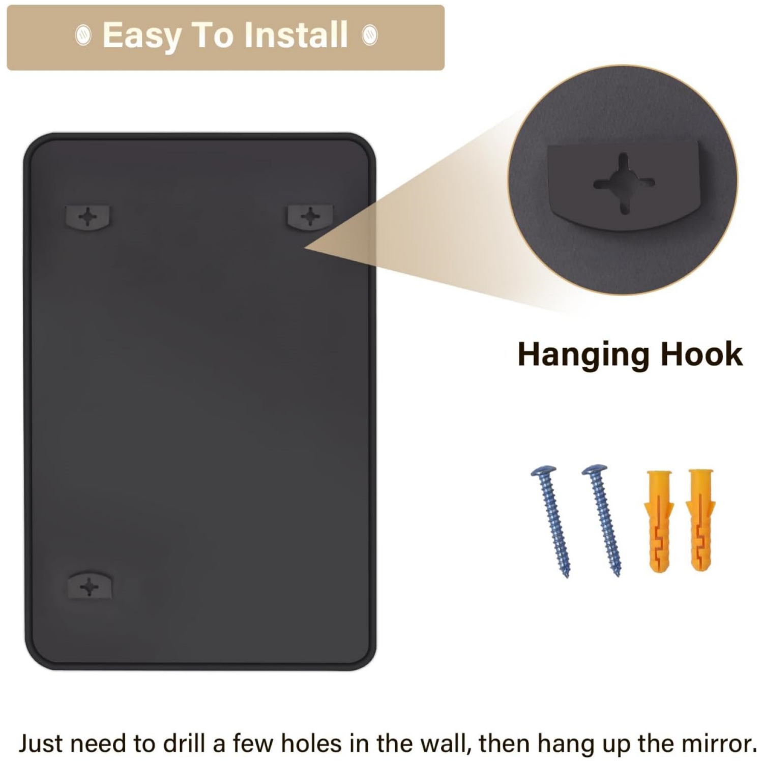 Round Corner Top Bathroom Mirror 24''x36'' Rectangle Aluminum Frame Mirror Black Hanging Entryway Wall Mirror Bedroom Decorative Mirror Living Room