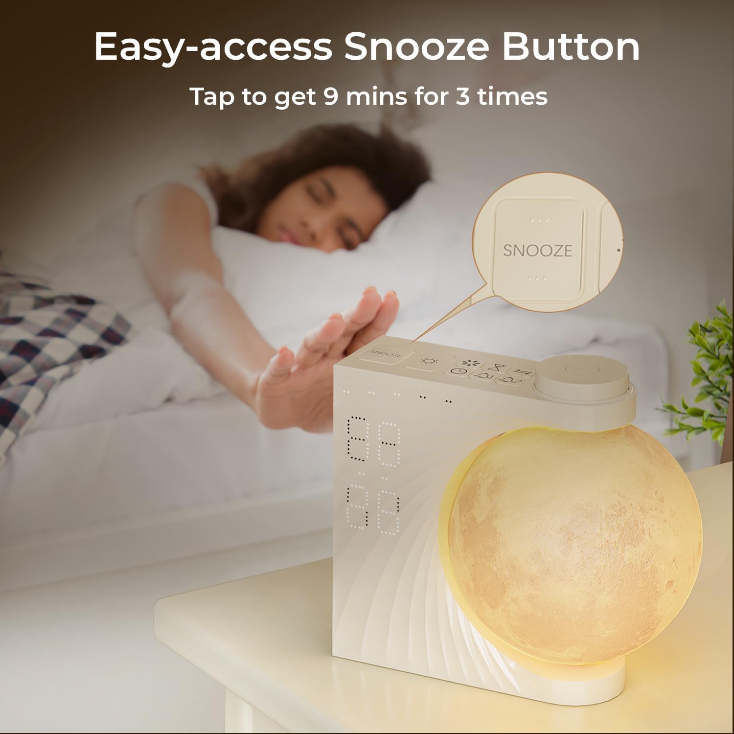 Moon Light Sunrise Alarm Clock and Sound Machine for Heavy Sleepers, Adults, Nightlight, Sleep Aid, Dual Alarms, Snooze, Wake Up Light, 10 Nature