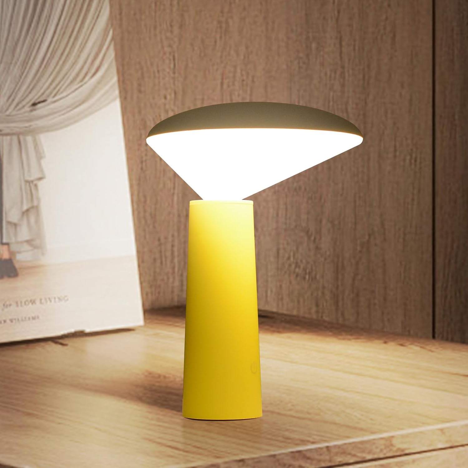 Lampe de table champignon sans fil, lampe de table rechargeable de 3 couleurs, capteur tactile, petite table de chevet lampe de chevet portative à