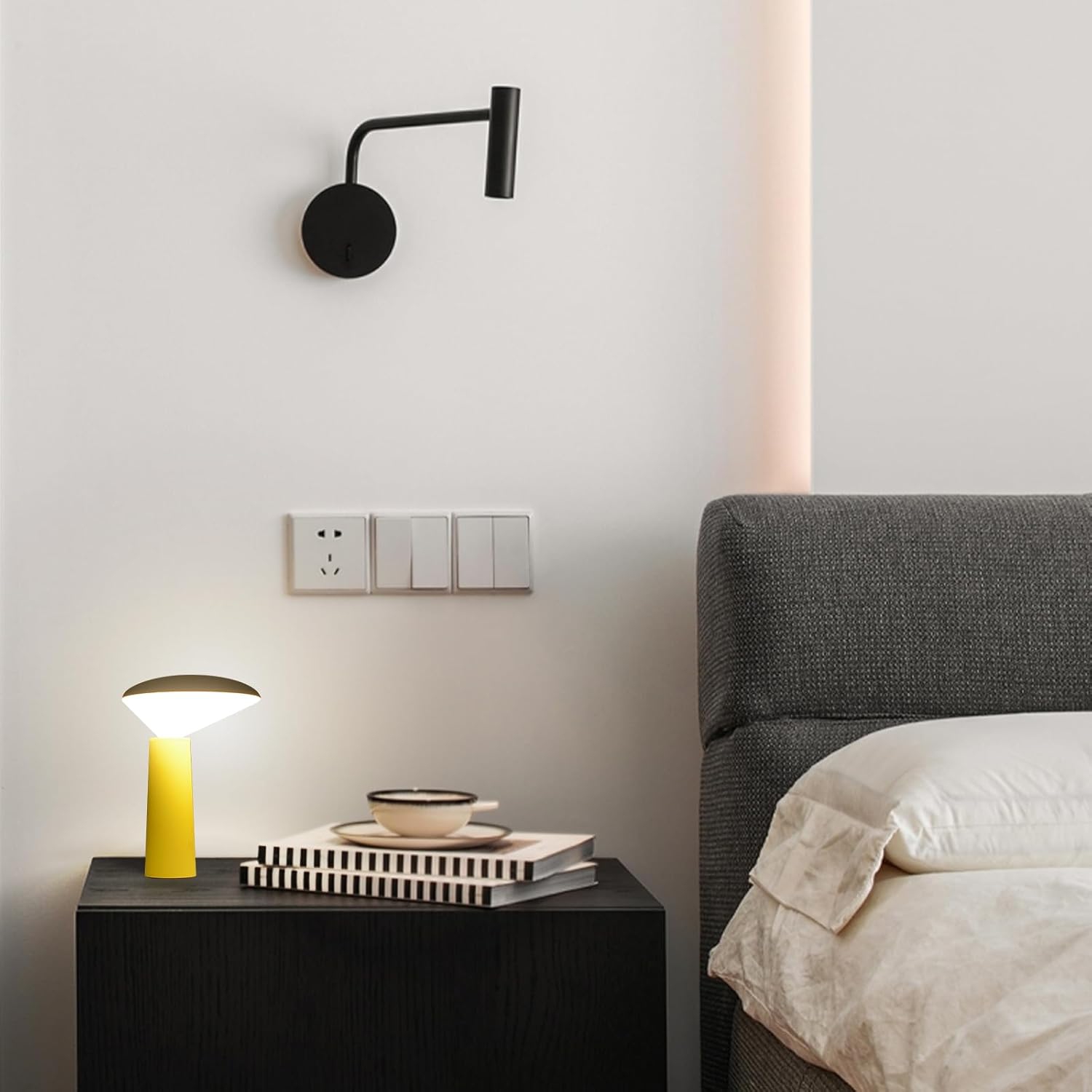 Lampe de table champignon sans fil, lampe de table rechargeable de 3 couleurs, capteur tactile, petite table de chevet lampe de chevet portative à