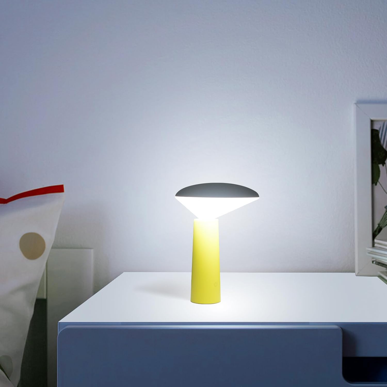 Lampe de table champignon sans fil, lampe de table rechargeable de 3 couleurs, capteur tactile, petite table de chevet lampe de chevet portative à