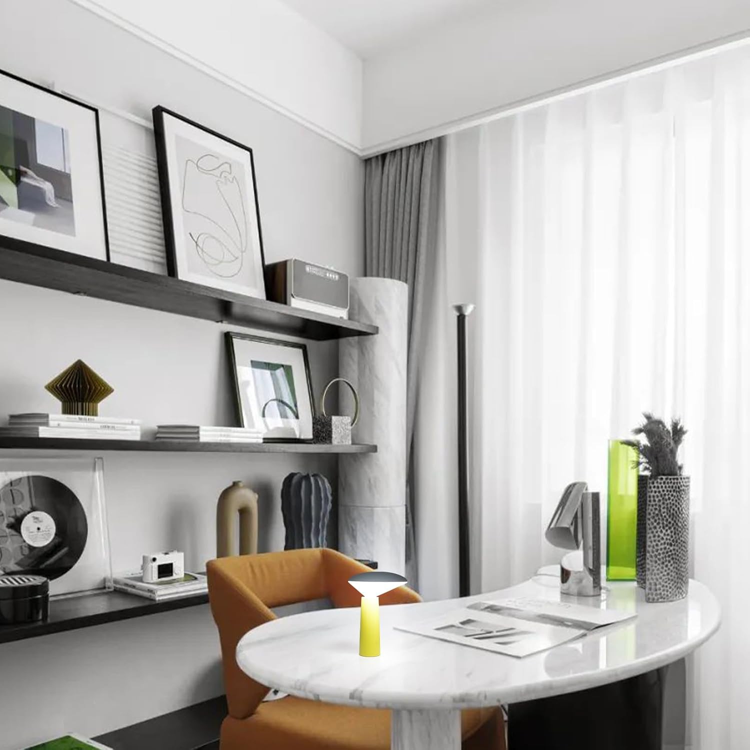 Lampe de table champignon sans fil, lampe de table rechargeable de 3 couleurs, capteur tactile, petite table de chevet lampe de chevet portative à