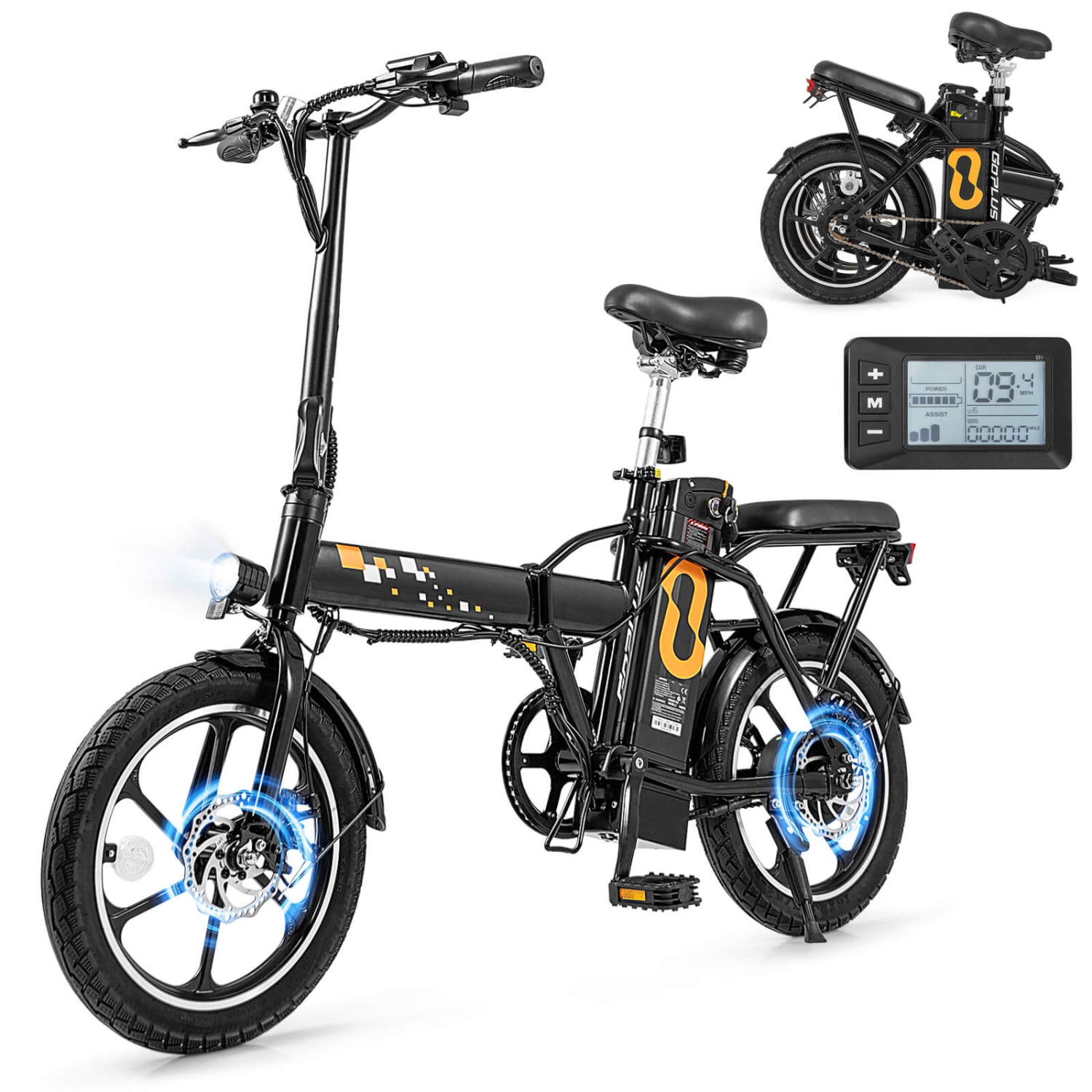 Costway 16" Folding Electric Bicycle for Adults & Teens w/ 500W Brushless Motor (Peak 650W), 42V 10.4Ah Removable Battery, Max. 32KM/H 37 Miles, Dual Disk Brakes