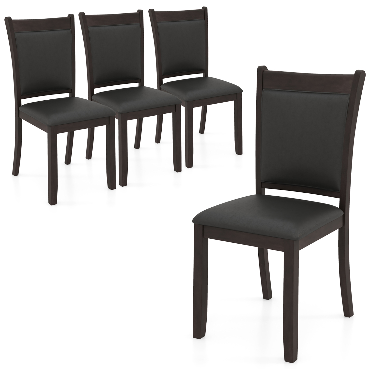 Gymax Faux Leather Upholstered Dining Chairs Set of 4 w/ Padded Seat Rubber Wood Legs