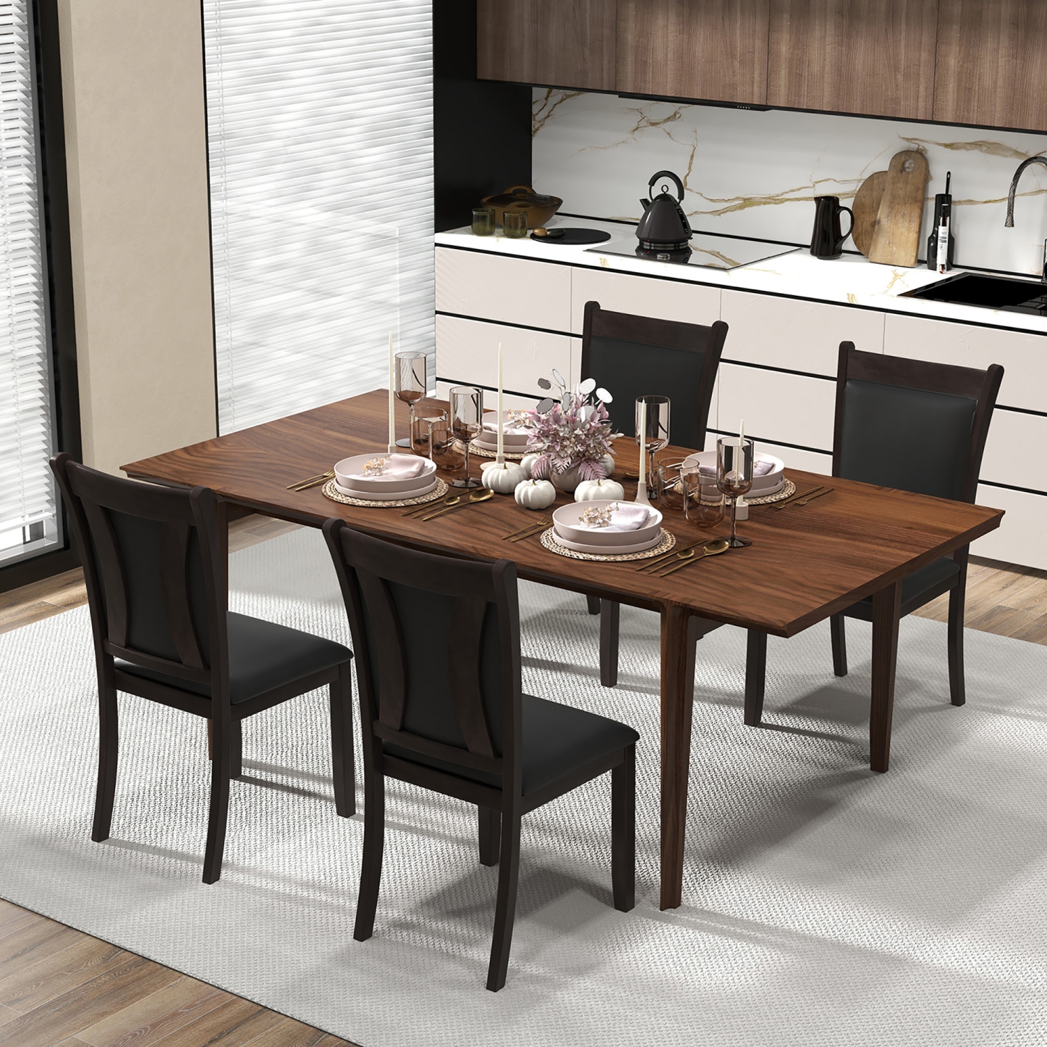 Gymax Faux Leather Upholstered Dining Chairs Set of 4 w/ Padded Seat Rubber Wood Legs