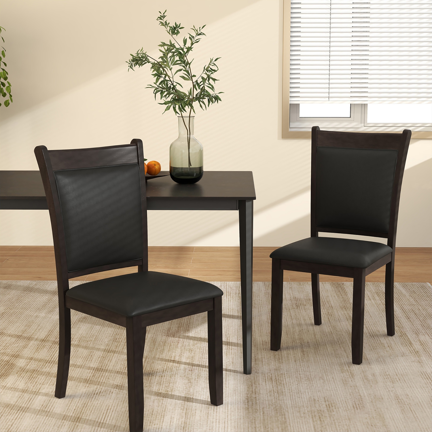 Gymax Faux Leather Upholstered Dining Chairs Set of 4 w/ Padded Seat Rubber Wood Legs