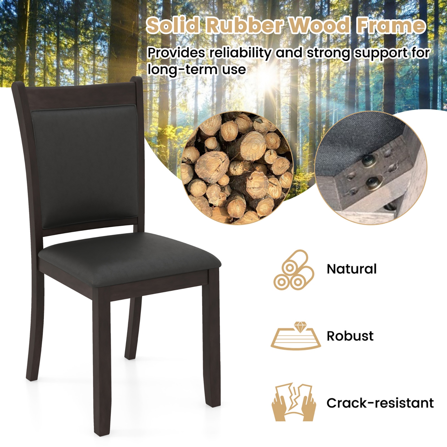 Gymax Faux Leather Upholstered Dining Chairs Set of 4 w/ Padded Seat Rubber Wood Legs