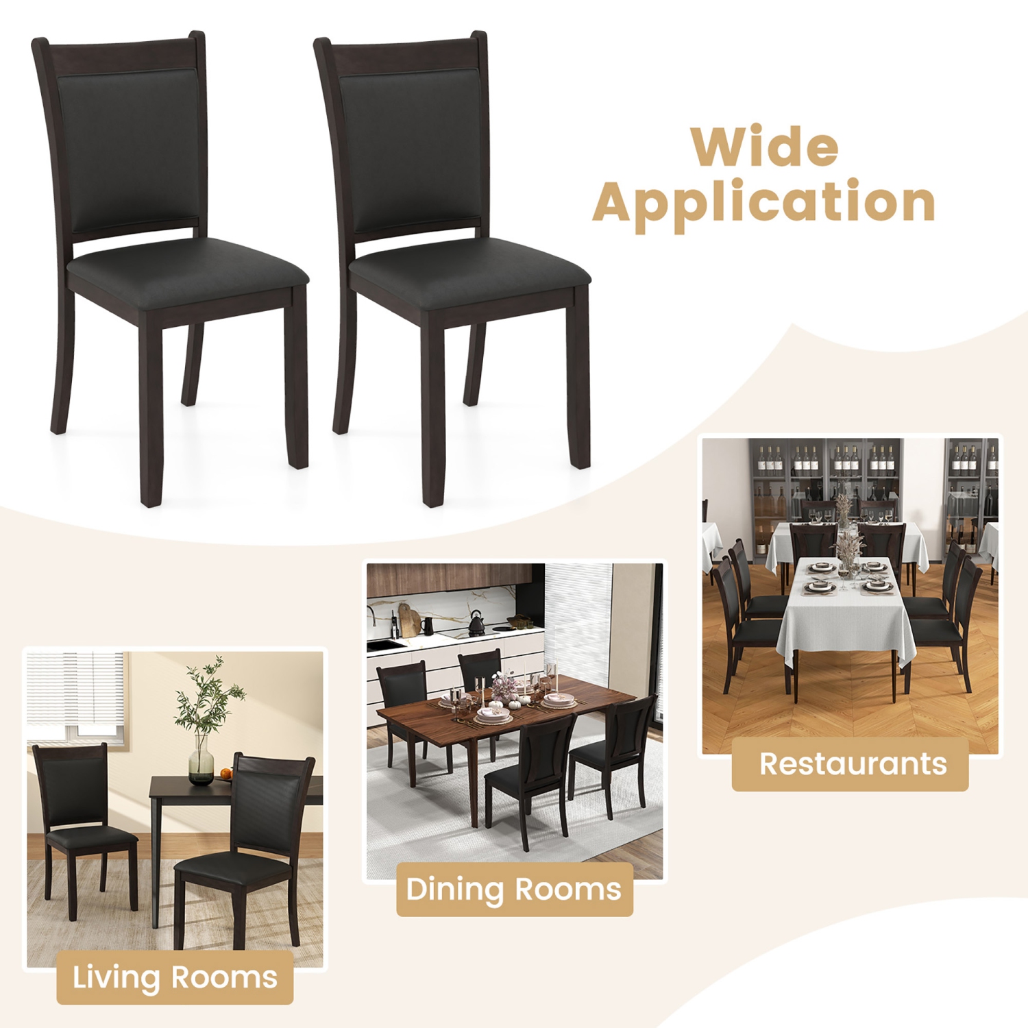 Gymax Faux Leather Upholstered Dining Chairs Set of 4 w/ Padded Seat Rubber Wood Legs