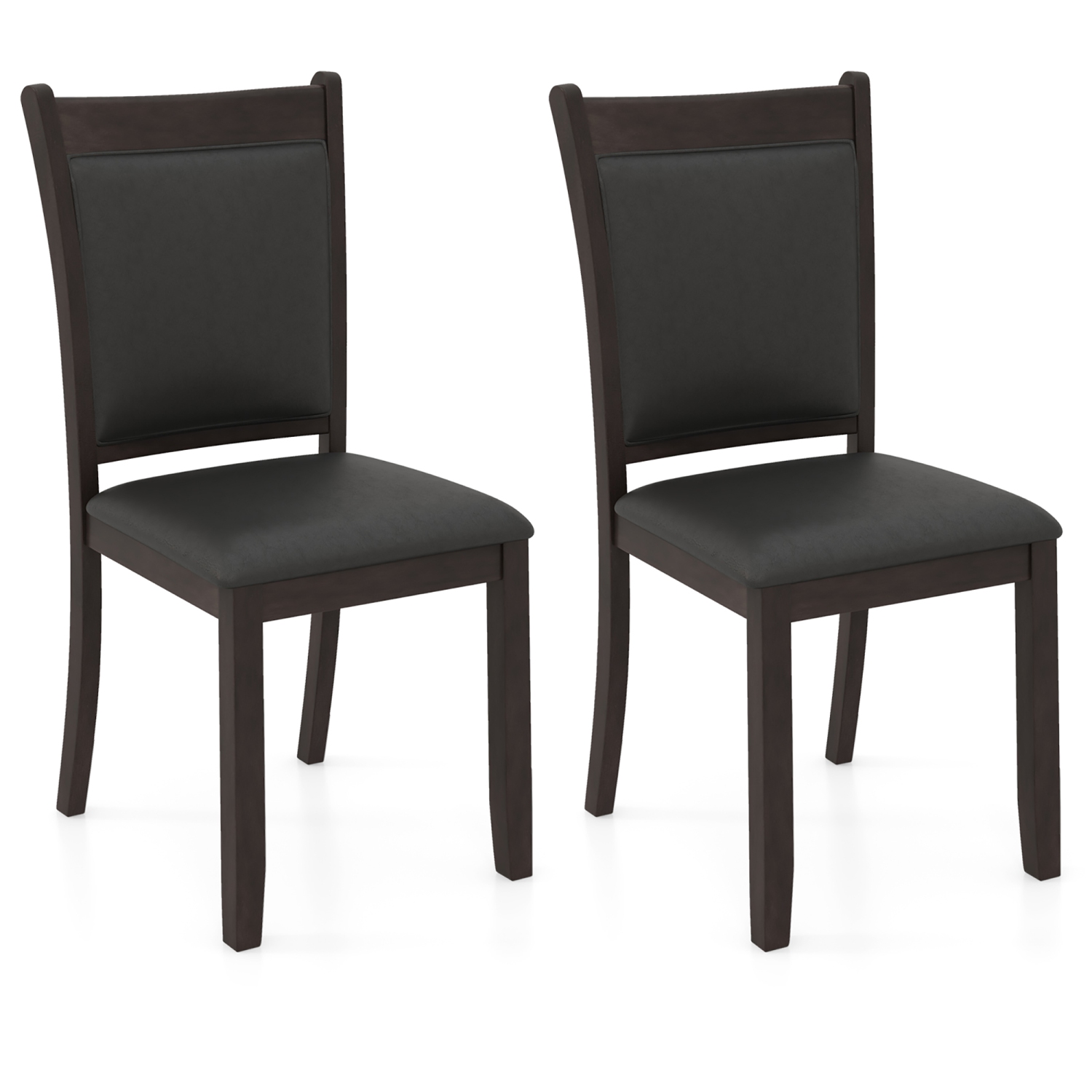 Gymax Faux Leather Upholstered Dining Chairs Set of 2 w/ Padded Seat Rubber Wood Legs