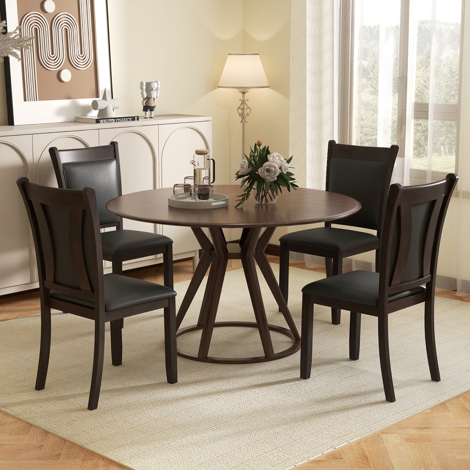 Gymax Faux Leather Upholstered Dining Chairs Set of 2 w/ Padded Seat Rubber Wood Legs