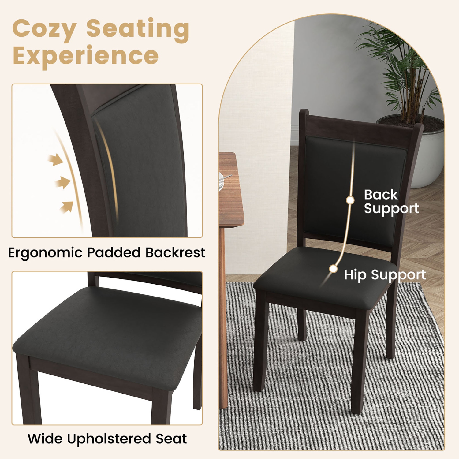 Gymax Faux Leather Upholstered Dining Chairs Set of 2 w/ Padded Seat Rubber Wood Legs