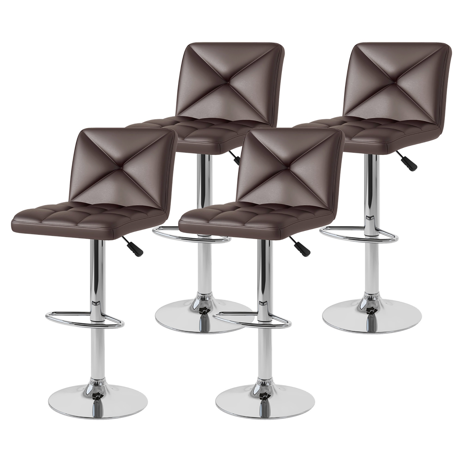 Gymax 4 PCS Bar Stools PU Leather Swivel Bar Chairs Height Adjustable Upholstered Barstools