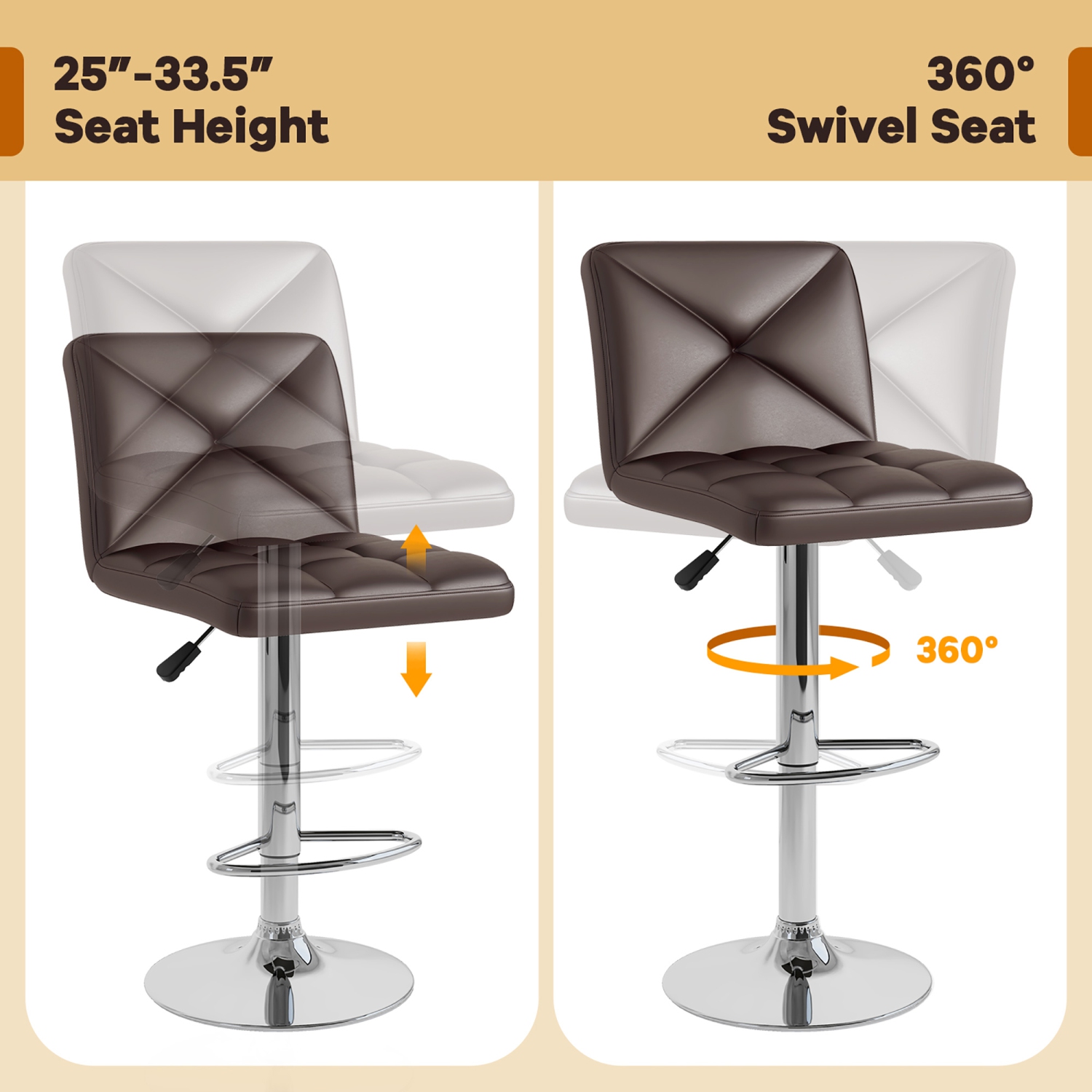 Gymax 4 PCS Bar Stools PU Leather Swivel Bar Chairs Height Adjustable Upholstered Barstools