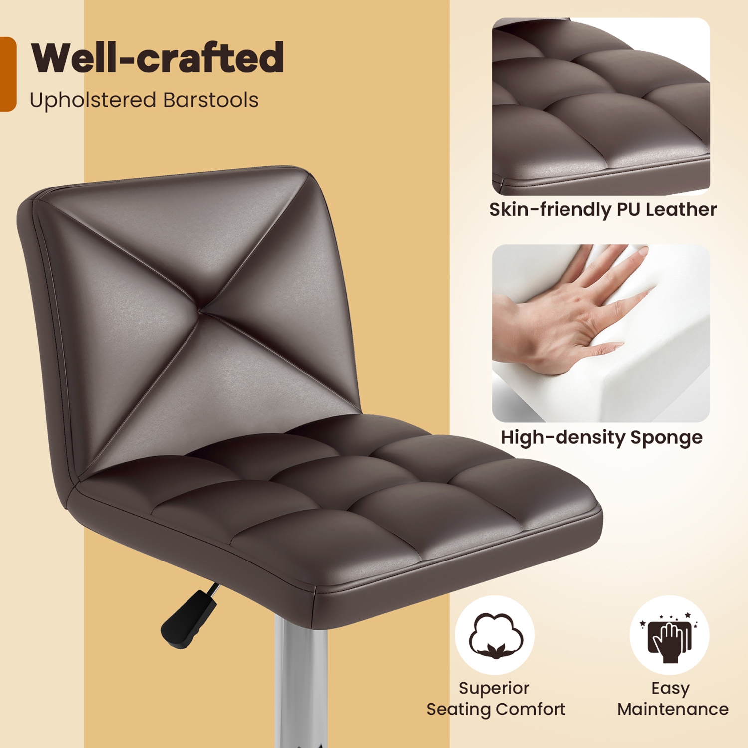 Gymax 4 PCS Bar Stools PU Leather Swivel Bar Chairs Height Adjustable Upholstered Barstools