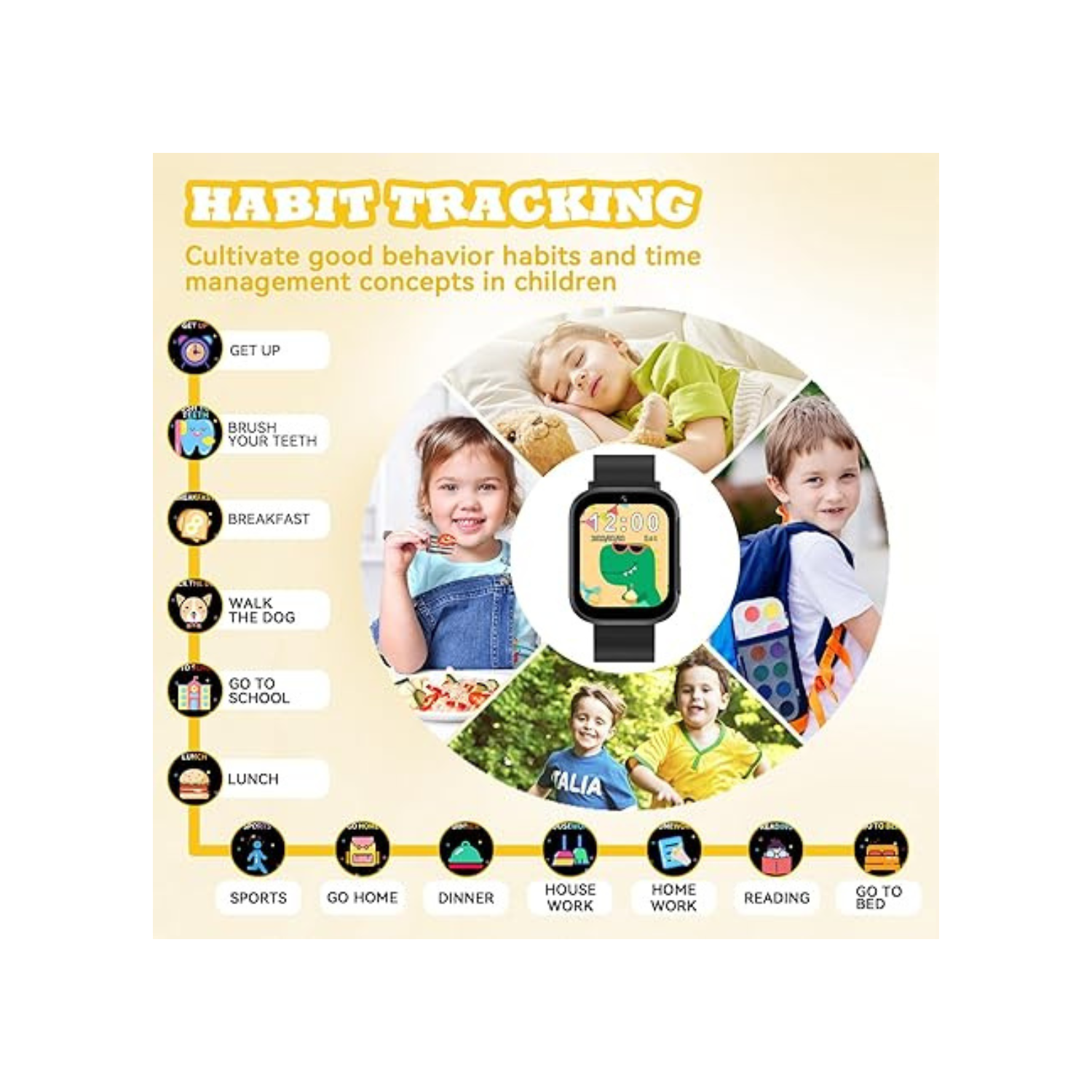 Kids Smart Watch for Boys Girls, Smart Watch for Kids 4-12 Years Old with 22 Games Camera Habit Tracking Audiobook Alarm Clock Music Player Pedometer