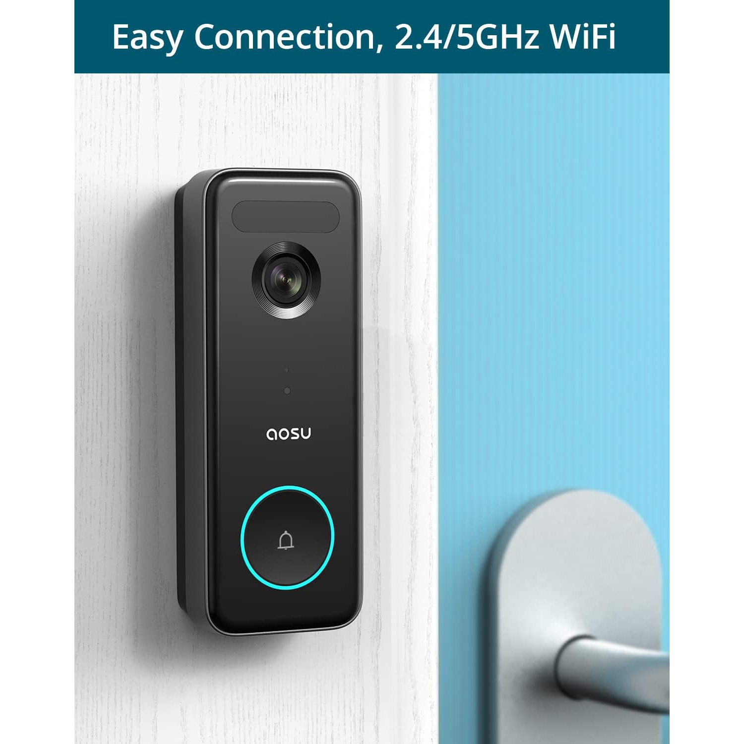 AOSU Doorbell Camera Wireless, 5MP Ultra HD, No Monthly Fee, 3D Motion Detection Video Doorbell with Homebase, Enhanced WiFi, 180-Day Battery Life -