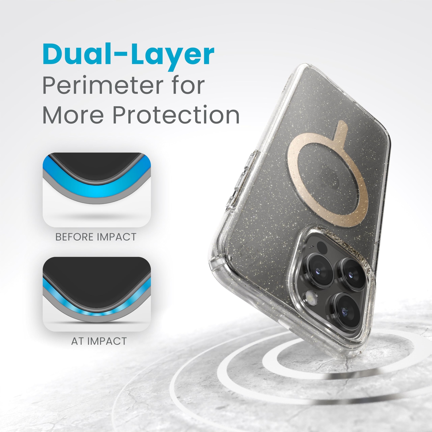 Étui Presidio Lux MagSafe transparent/avec doré doré de Speck - iPhone 15 Pro Max