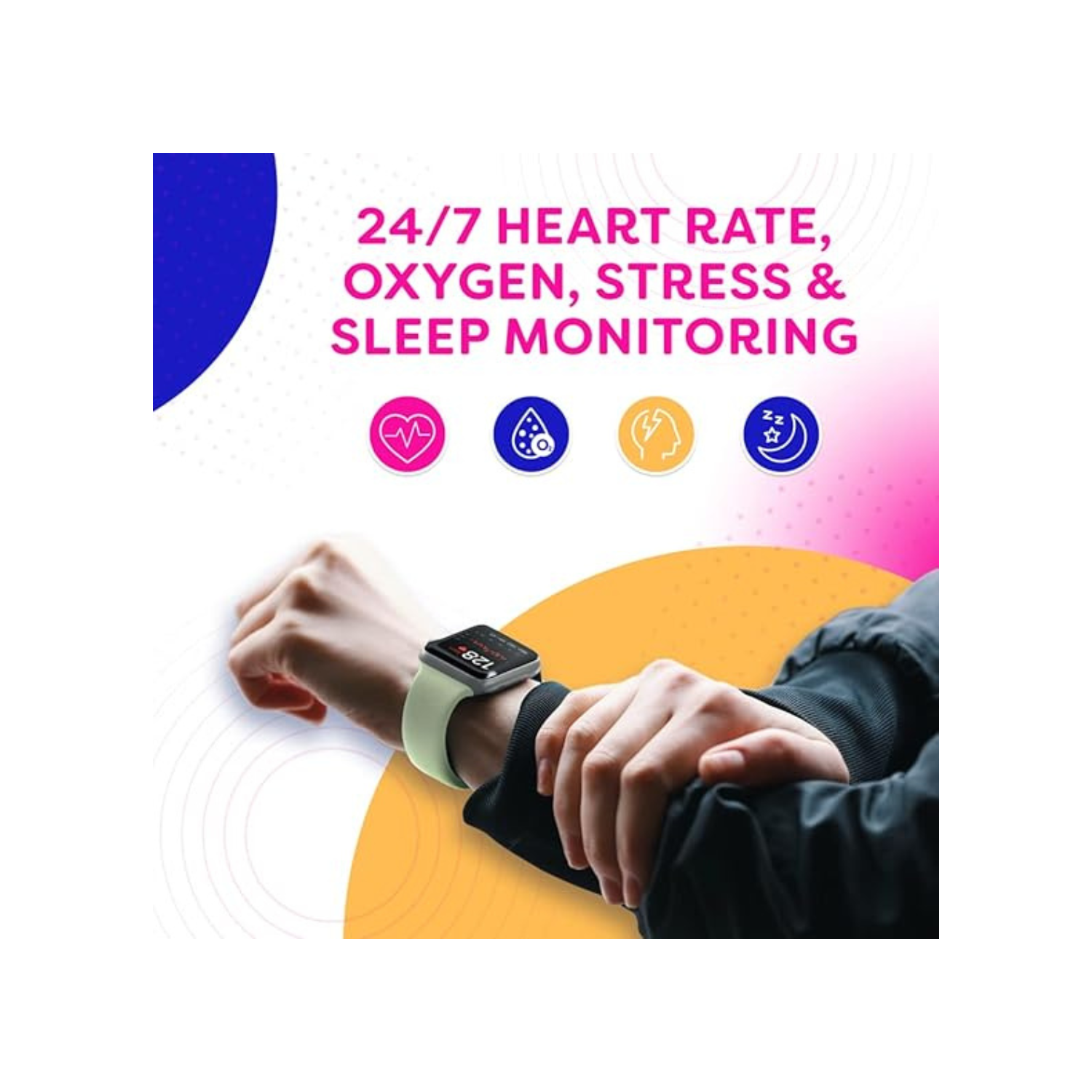 Go VeryFit Smart Watch Heart Rate Blood Oxygen Saturation Sleep Monitor 1.69 Inch Step Counter Pedometer 5ATM Exercise Activity Fitness Tracker