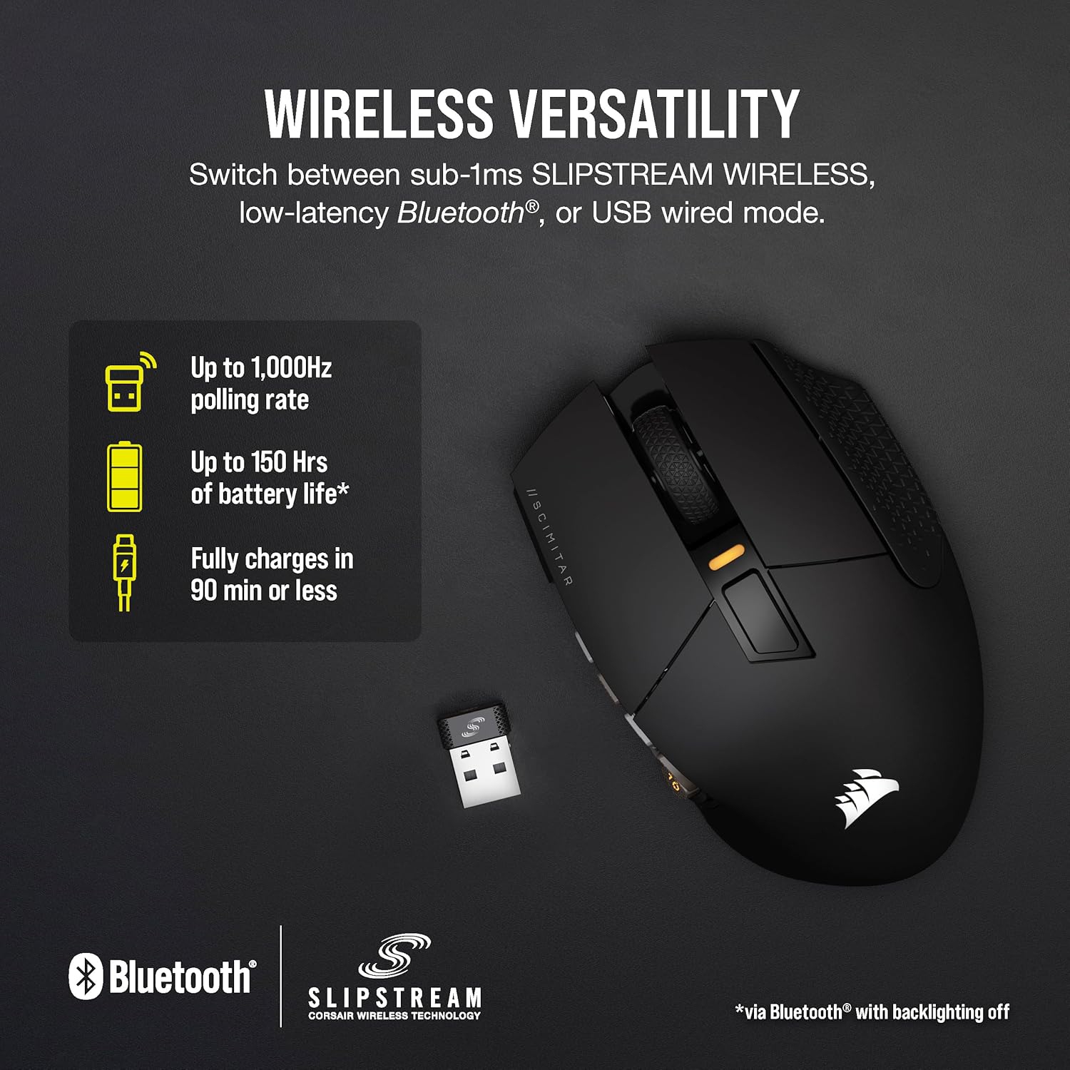 Corsair Scimitar Elite RGB Wireless MMO Gaming Mouse - 26,000 DPI - 16 Programmable Buttons - Up to 150hrs Battery - iCUE Compatible - Black