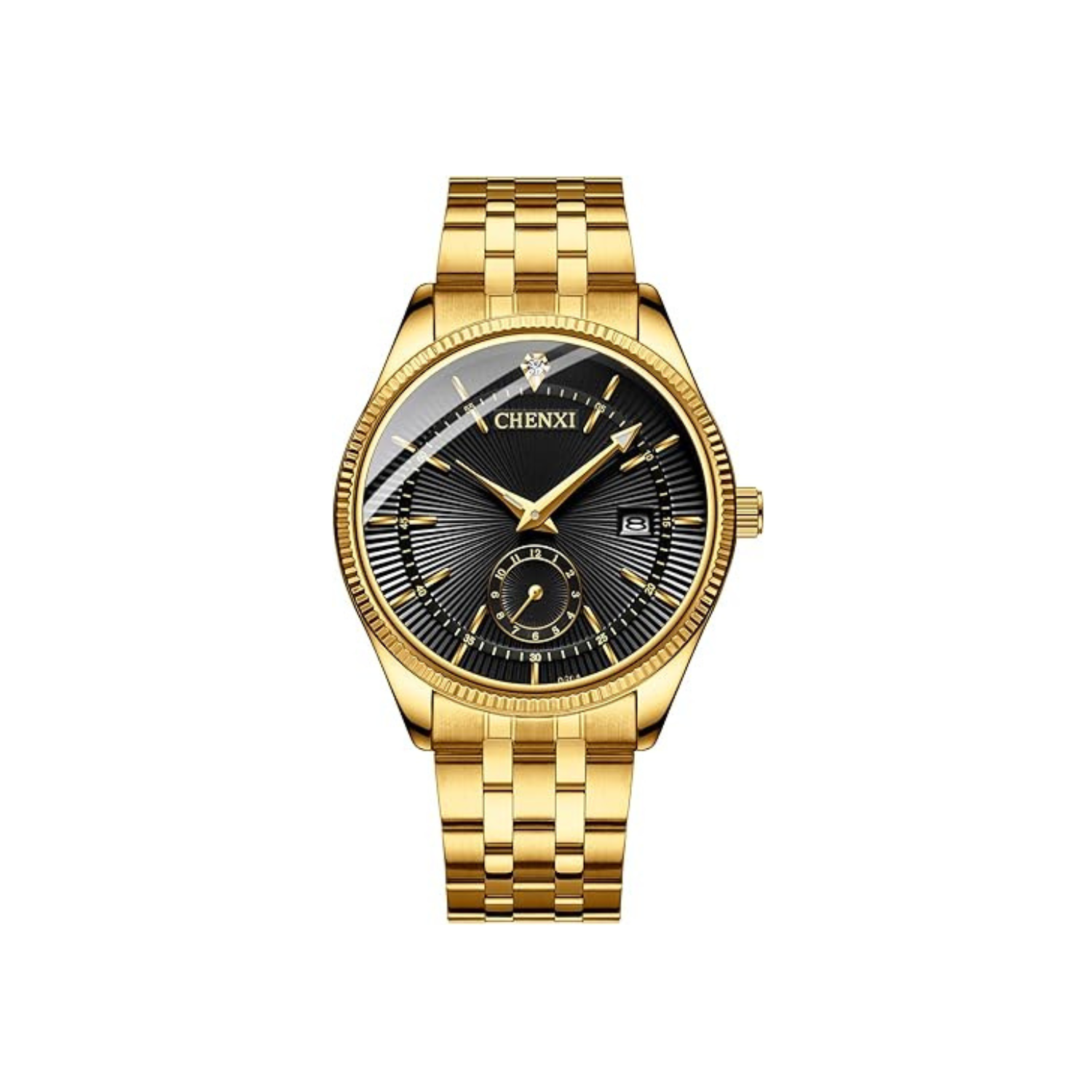 Men's Luxury Analog Quartz Gold Watch Business Stainless Steel Band Dress Wrist Watch Classic Calendar Date Window 3ATM Water Resistant